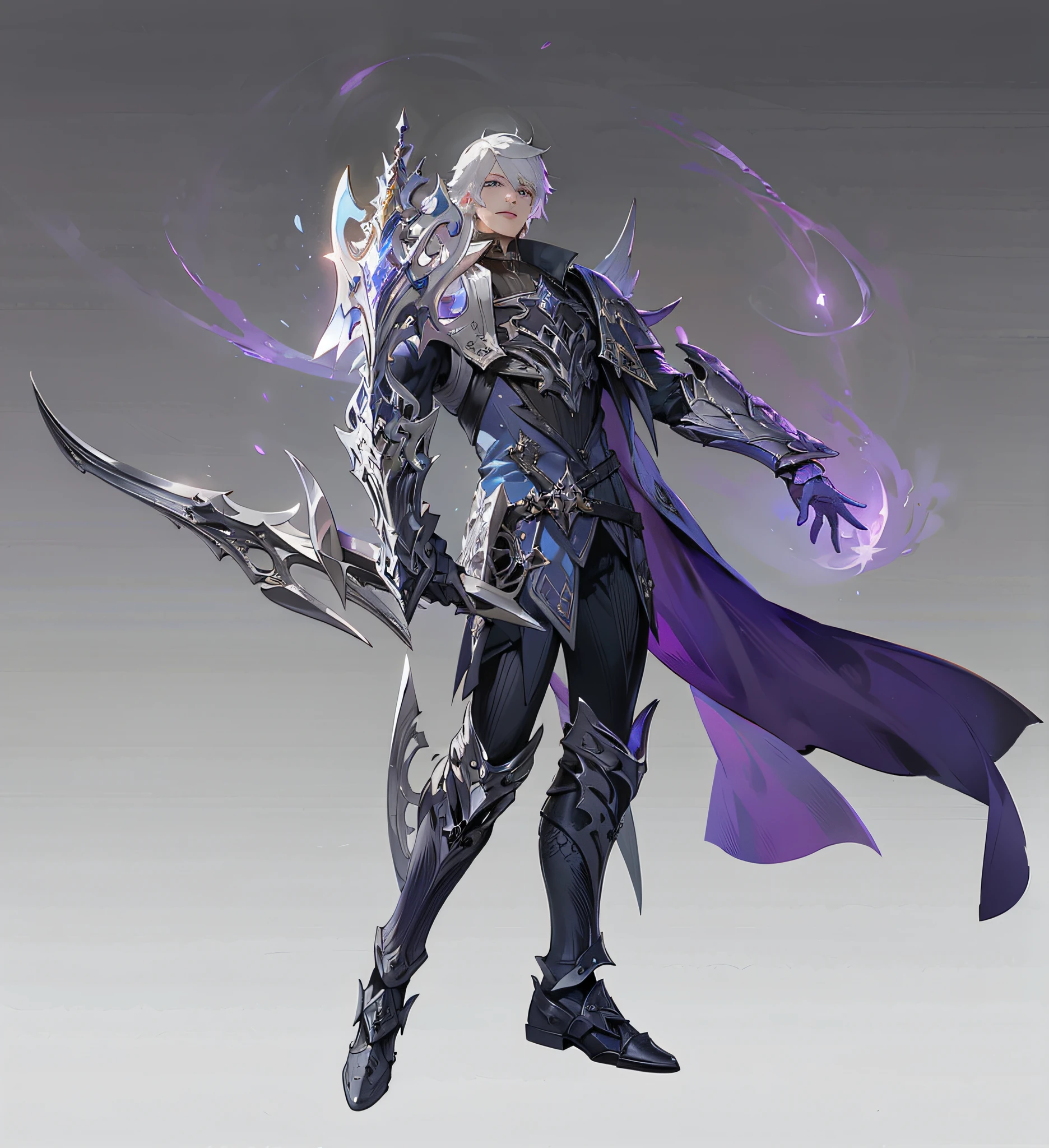 Close-up of a man holding a sword and a purple cloak, Final Fantasy XIV: endwalker, ffxiv heavensward, final fantasy 14 style, final fantasy character, thancred waters in style of wlop, aion, final fantasy 14 sharp, full portrait of magical knight, lineage 2 revolution style, Amazing 8K character concept art