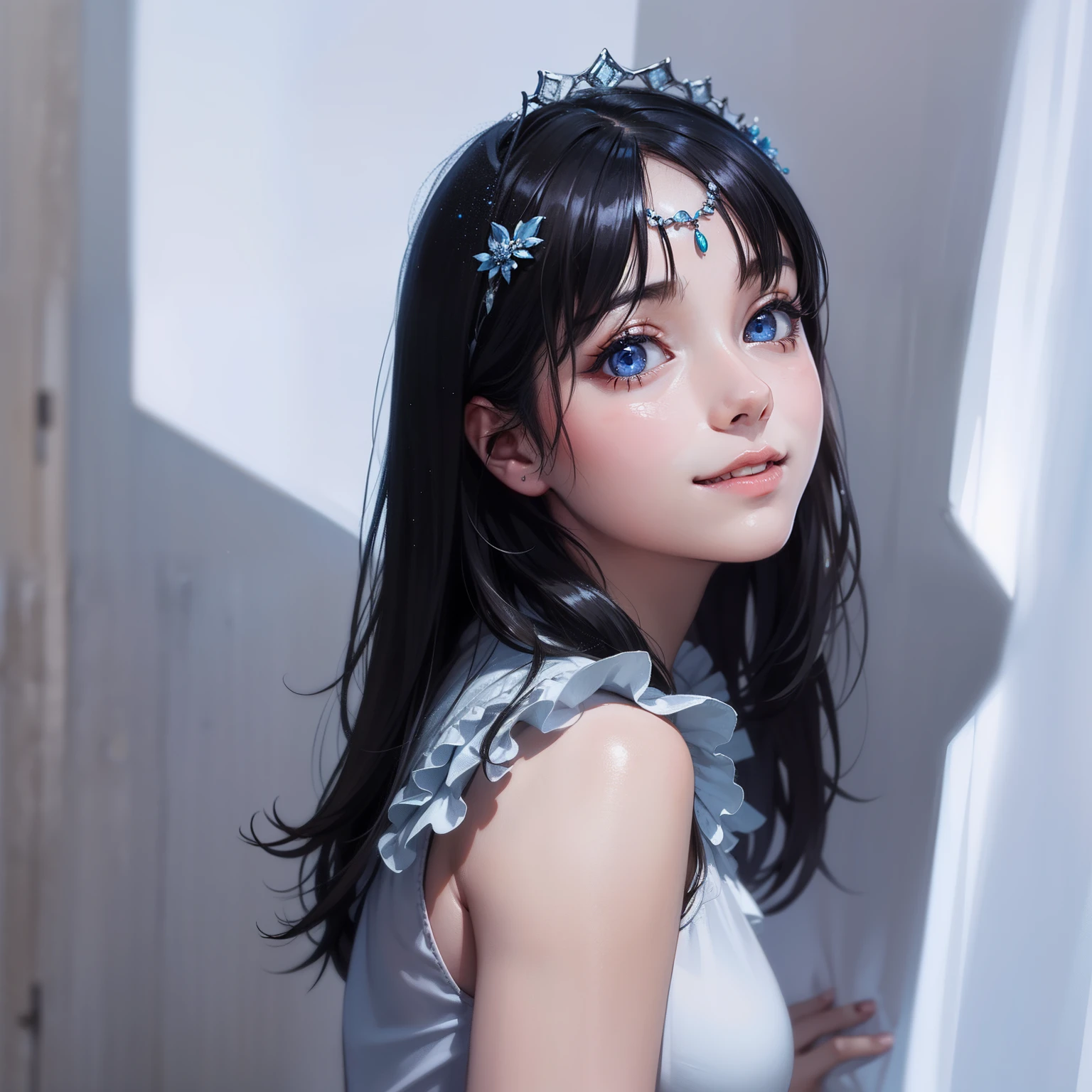 1girll,herry blossoms, 1girll, tree, Solo, aurora, Fireworks, Long_Hair, glowworm, Light_Particle, Pine_tree, snowflower_Background, Milky_way, mid air_Fireworks, headdress, arms behind body, Blue_Eyes, Smile, Face focus,Photorealistic:1.4 Detailed face,Detailed eyes,Shiny skin,full bodyesbian,Close up,looking a viewer,Naked