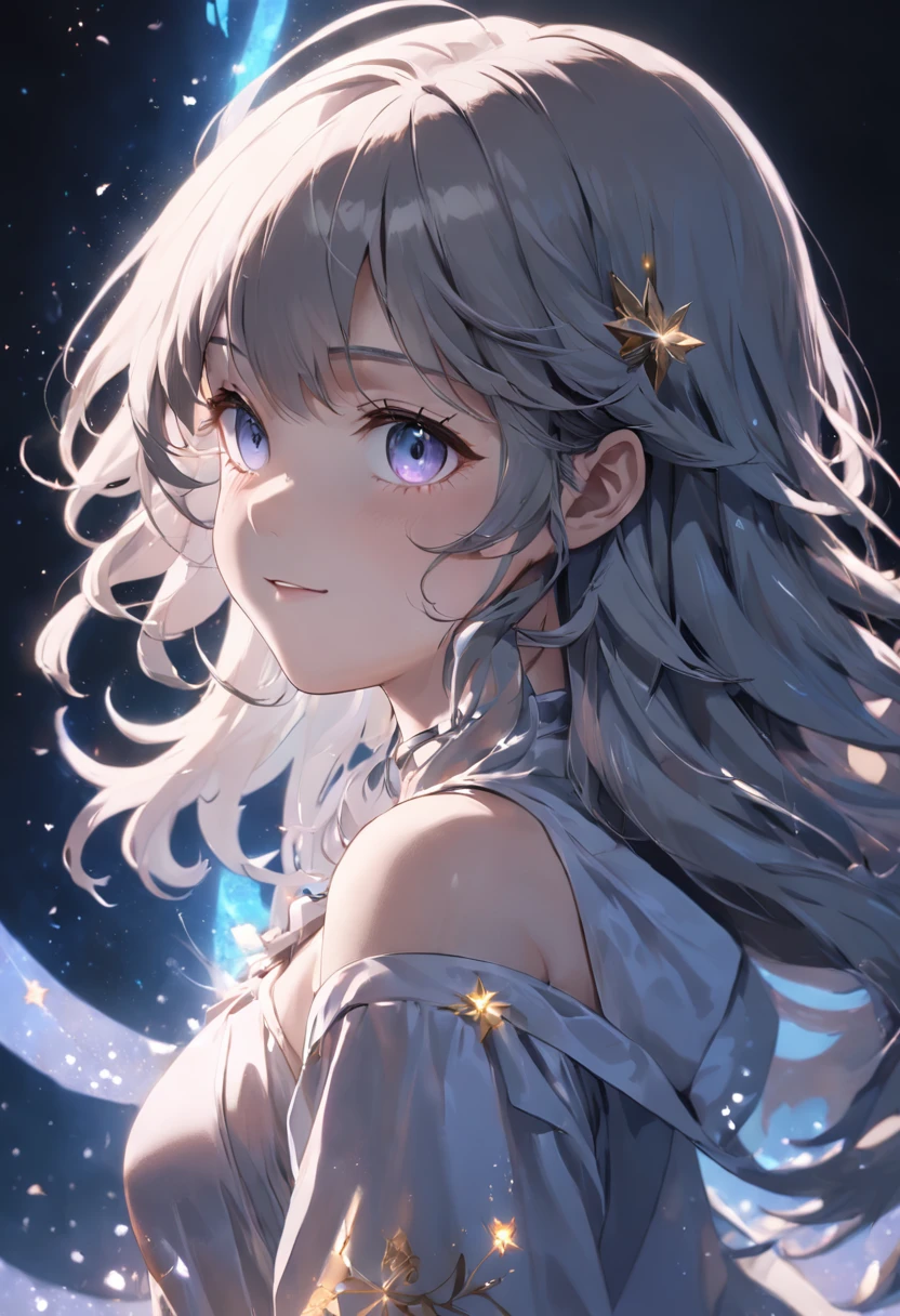 (entire body image:1.5), (extremely detailed CG unity 16k wallpaper:1.1), (Denoising strength: 1.45), (tmasterpiece:1.37), original, extremely detailed wallpaper, an extremely delicate and beautiful, volume lighting, bloom effect, light particles, ((1 girl)), beautiful detailed eyes, long sleeves, hoodie, frills, no shadow, simple background, (((black background))), European style, bright skin, (((1980s (style)))), movie theater, greyscale, monochrome, ((Big wavy curls)), slit pupils, (((looking back))), cinematic angle, (((portrait))), seductive smile, tarot, medium hair, illustration, cinematic lighting, silhouette, (((close-up))), lens flare, god rays, sparkle, glowing light, ((best quality)), ((masterpiece)), highres