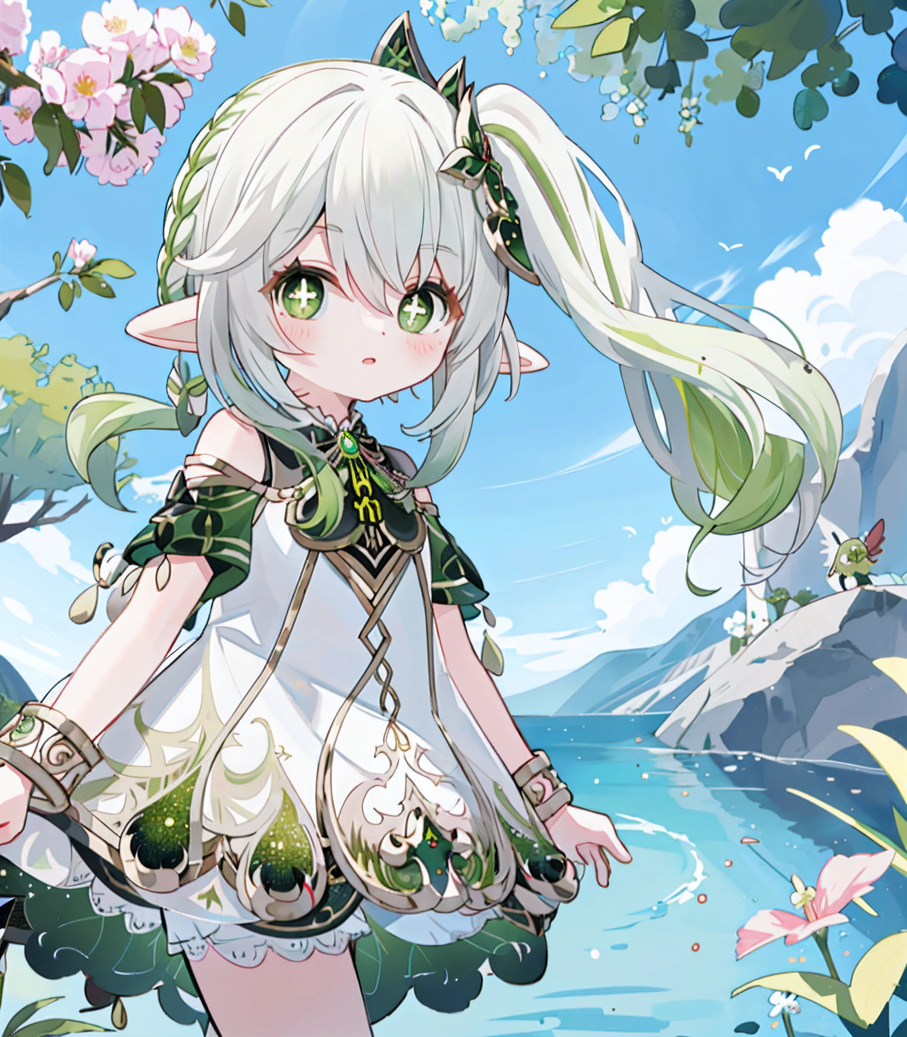 masterpiece, best quality, 1girl, solo, nahida_genshin, cross-shaped pupils, default_dress, standing