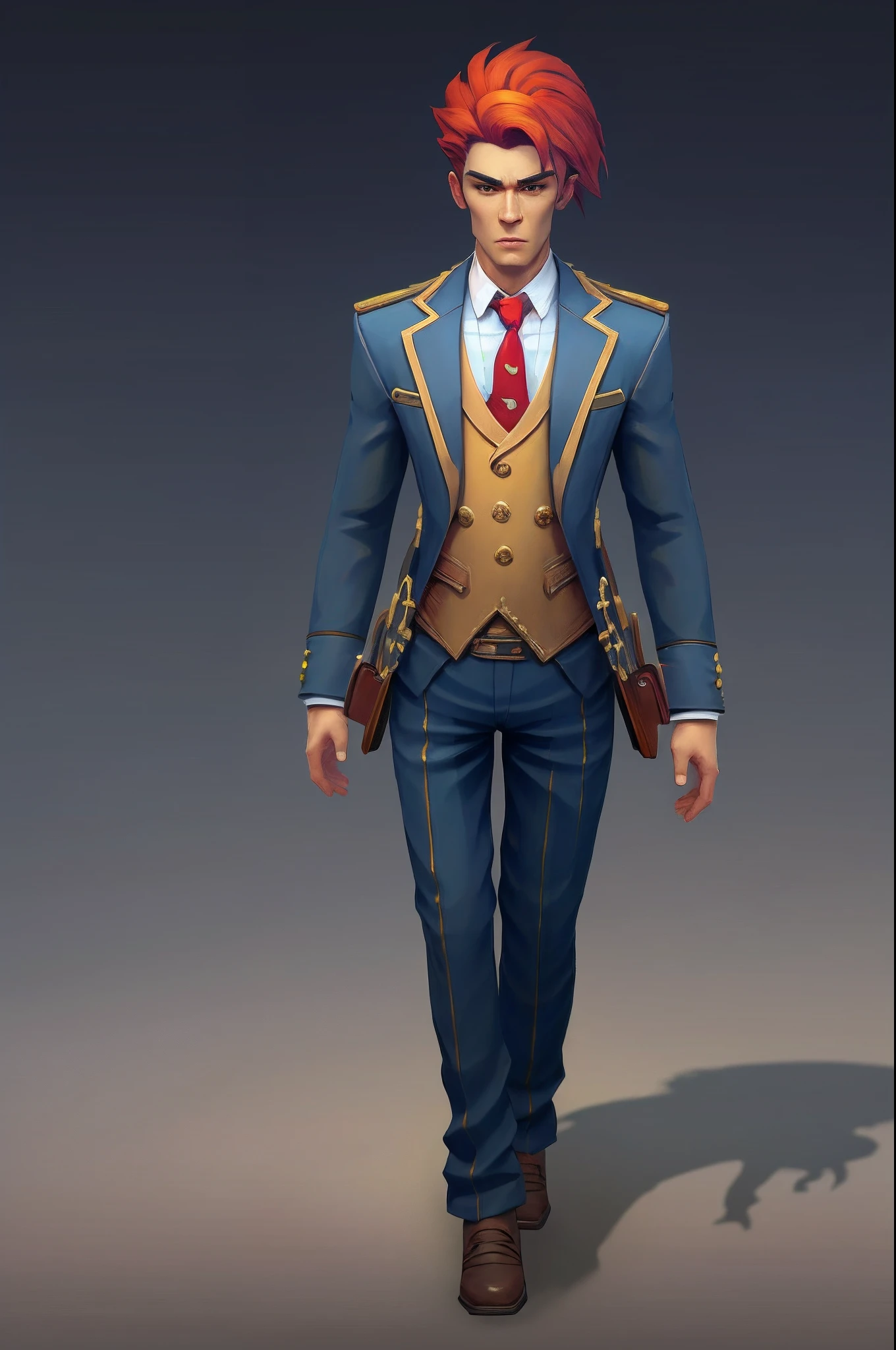 tmasterpiece，best qualtiy：1.4，Solo，1 man，dressed in a suit，Solo，full bodyesbian，Full body design，Super detailed characters，face to the viewer，Character pose，high definition detail，Super realistic details，Best light and shadow，3 d model，3D hand-drawn model，toon rendering，unreal-engine，simple backgound，8K