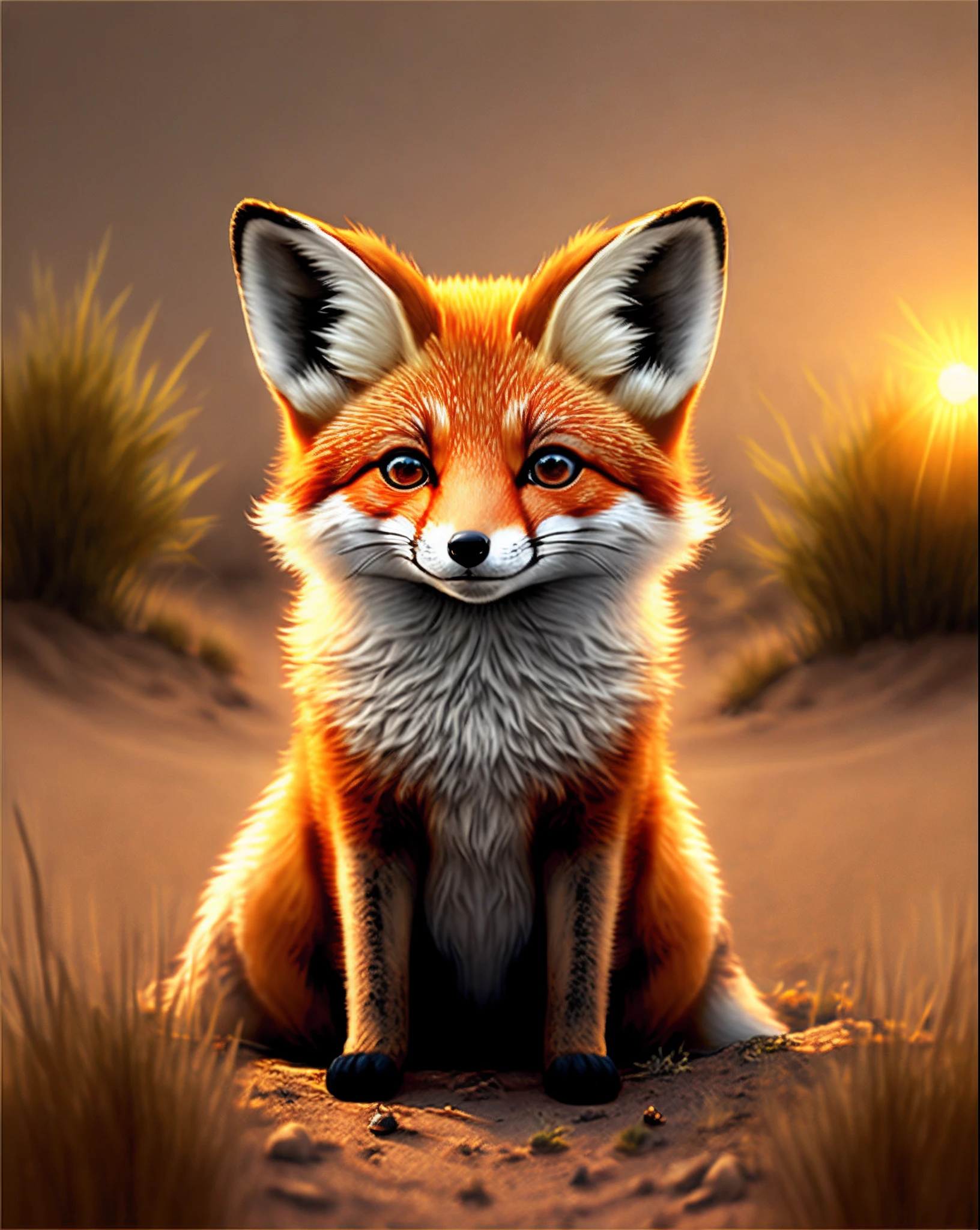 Under the sunlight,A little fox with an evil smile