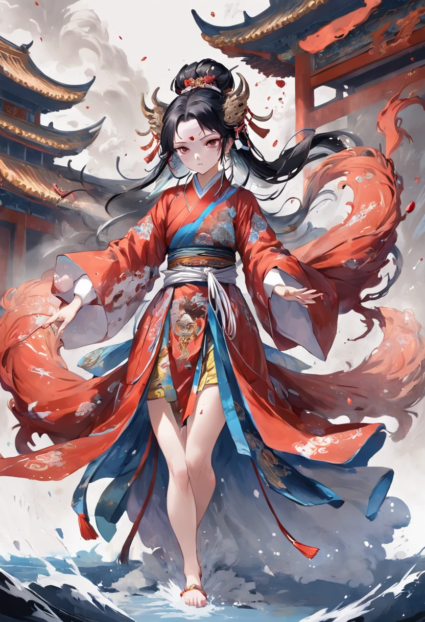 (entire body image:1.5), (extremely detailed CG unity 16k wallpaper:1.1), (Denoising strength: 1.45), (tmasterpiece:1.37), original, extremely detailed wallpaper, (Euler):(((beijing opera))), (sketch), ((wash painting)), ((ink splashing)), ((((dyeing)))), ((Chinese painting)), (DDIM):((beijing opera))), (sketch), (wash painting), (ink splashing), dyeing, ((Chinese painting)), ((a mythical ferocious animal)), {{The bull}}, {{ long horns}}, {{With wings on its back}}, (Red and black wings, )(solo), mountain, Big and strong, Diabolical, Tyrannical, ((illustration)), god rays, sparkle, glowing light, ((masterpiece)), best quality