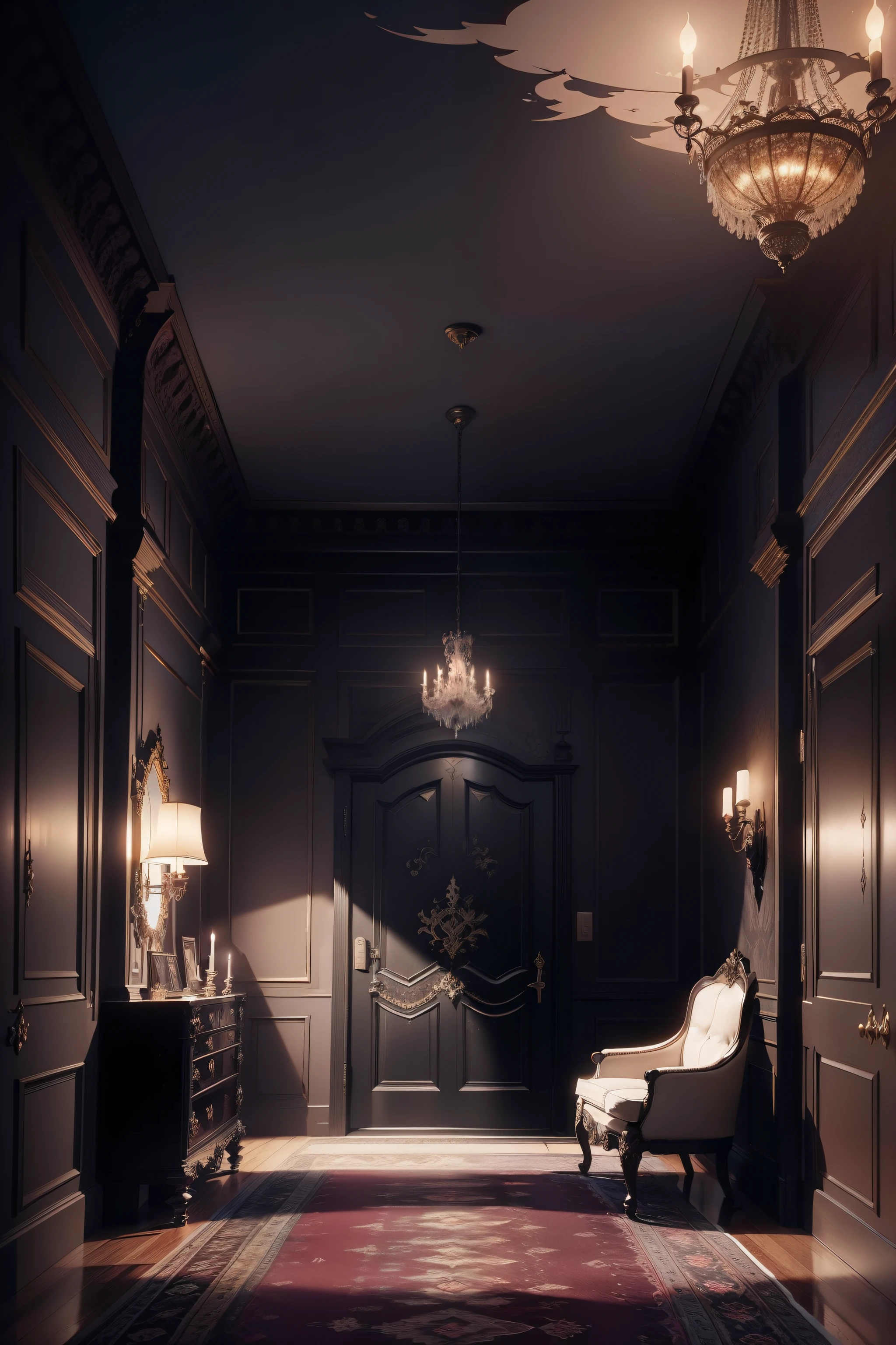 A dark and terrifying mansion. Western-style carpets and chandeliers. ultra-detailliert. anime image. by makoto shinkai, anime art wallpaper 4k, anime art wallpaper 4k, Anime art wallpaper 8k, anime wallpaper 4k, anime wallpaper 4k, 4K Anime Wallpapers, Anime Sky, amazing wallpapers, anime backgrounds, Anime Background Art