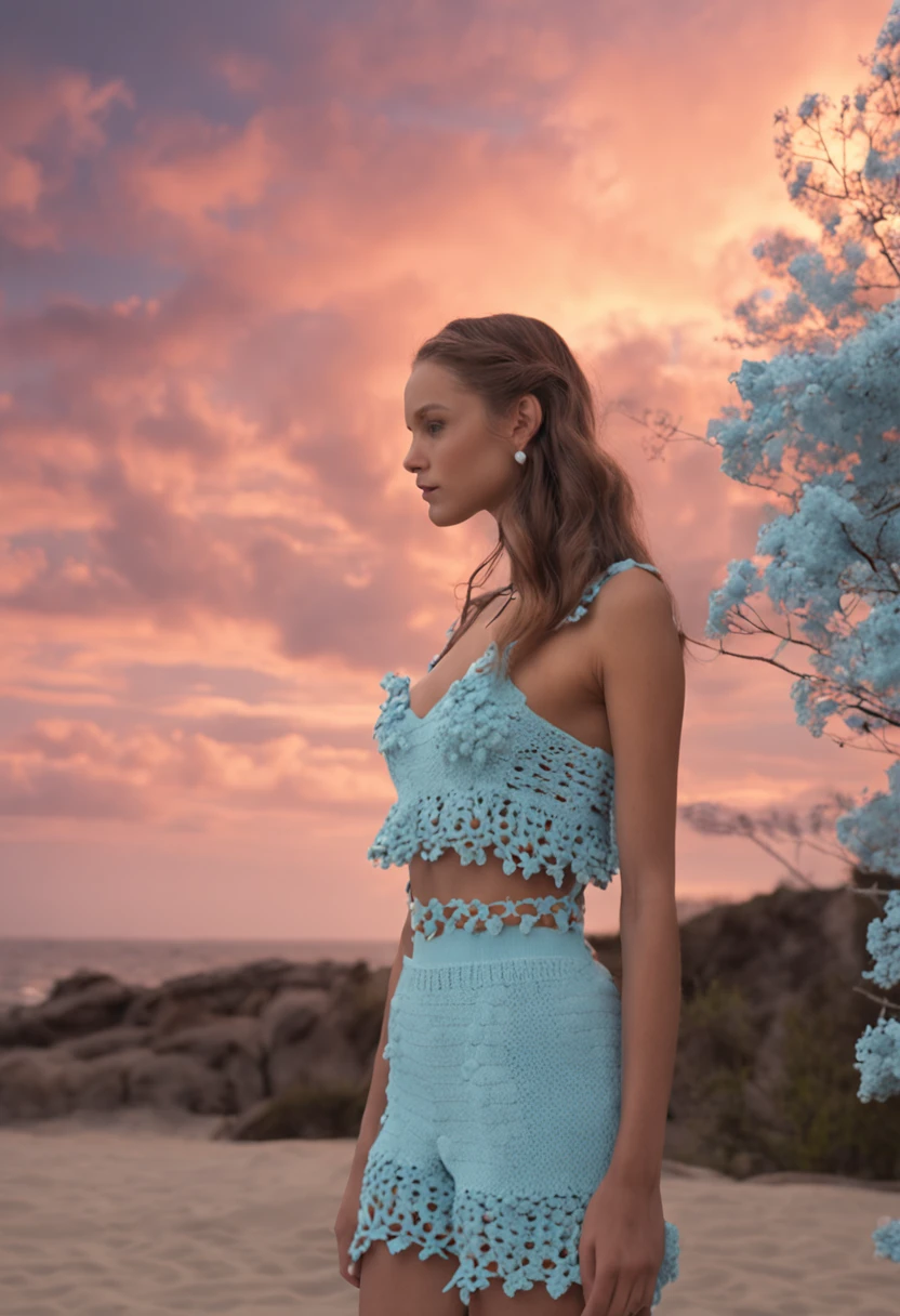 crochet top with butterflies, fofo,  blue, aesthetic, pastel, cores pastel, cropped, flores, borboletas