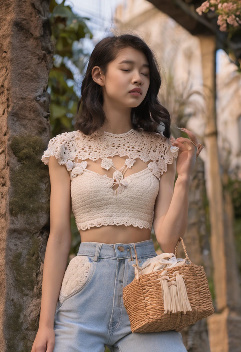 crochet top, fofo, blue, aesthetic, pastel, cores pastel, cropped, flores, borboletas, fairycore, goblincore, fada, elfo