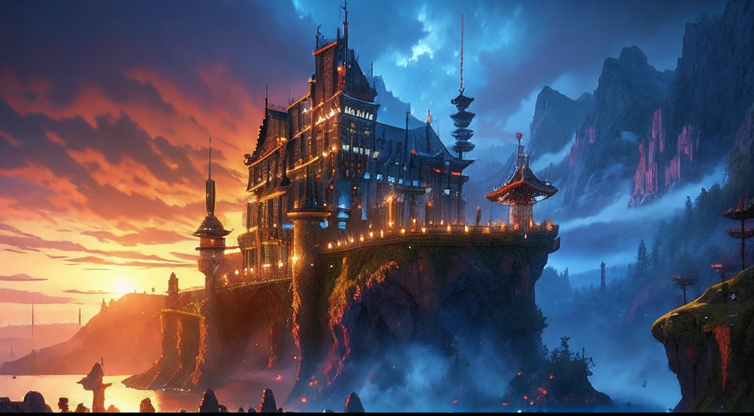 pixel game,scenography,fantastical scenes,hell,magma,gloomy castle,cold shades, Pixel art #pixelart