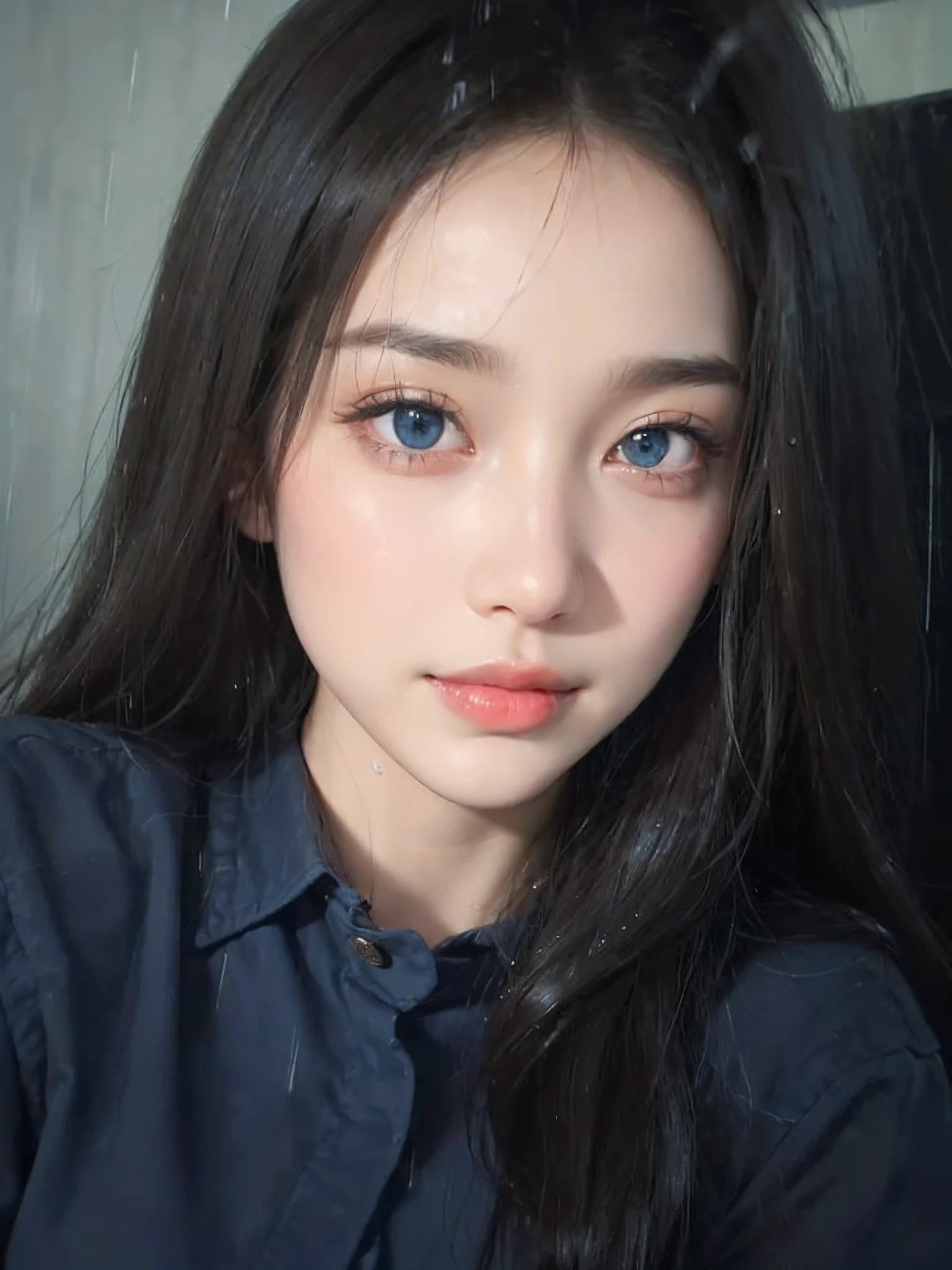 8K, RAW photo,Large breasts,Clothing fits closely,blue color eyes
