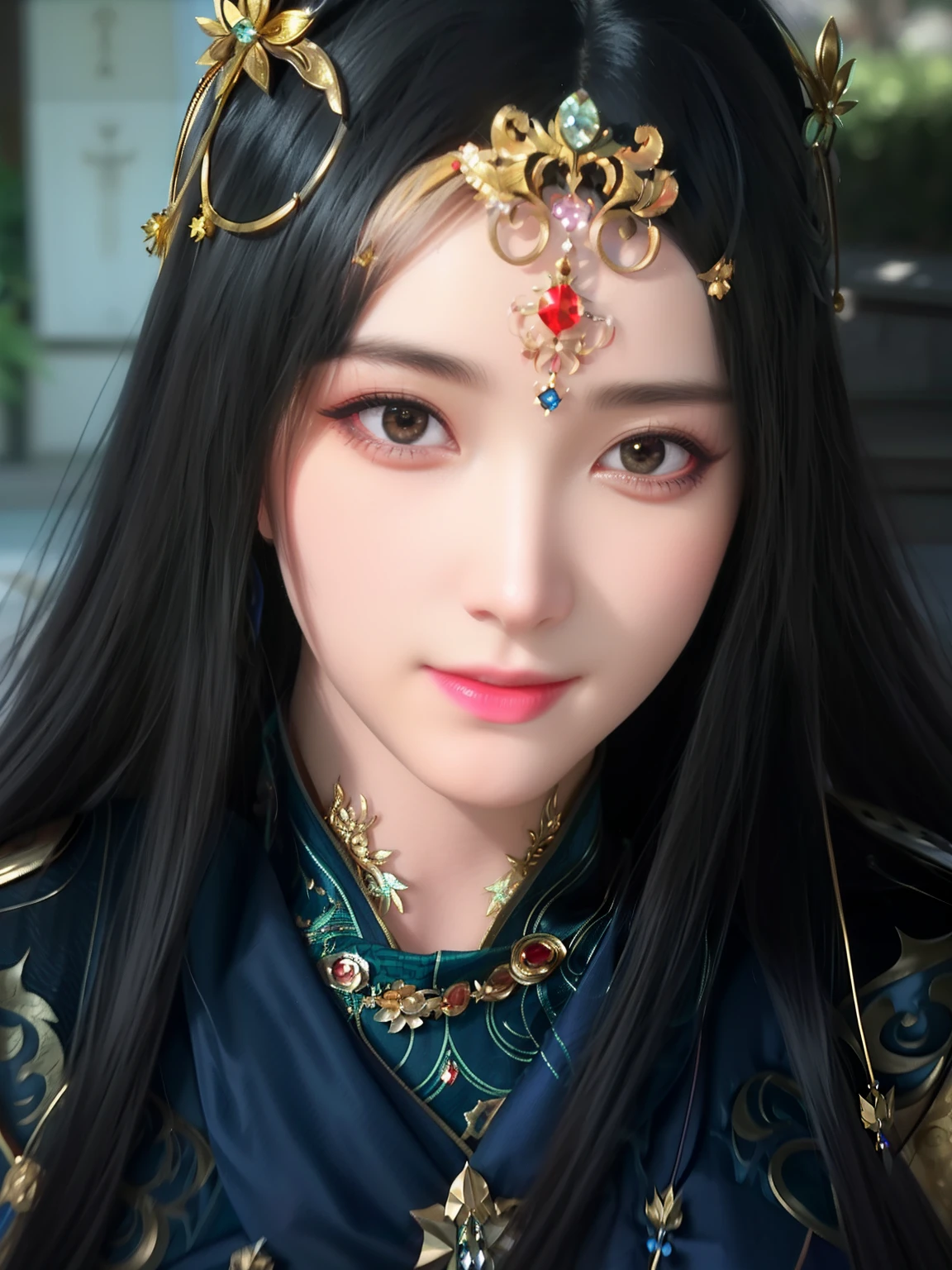 Close-up of a woman in a gold dress and TIA, a beautiful fantasy empress, ((a beautiful fantasy empress)), Palace ， A girl in Hanfu, trending on cgstation, Inspired by Lan Ying, trending at cgstation, inspired by Wu Bin, Ruan Jia and Artgerm, Portrait Chevaliers du Zodiaque Fille, inspired by Du Qiong