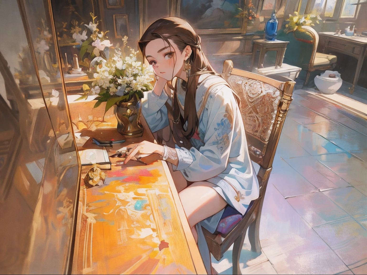 tmasterpiece,Need,The best beautiful girl,Extremely beautiful,World Masterpiece Theatre,super-fine,Need,Need,brunette color hair,A high resolution,Need,1girll,Need,illustratio,looking at viewert,Tattoo pen in hand uninhibited, canvas, oil painted, Realistic, Realist,Real,