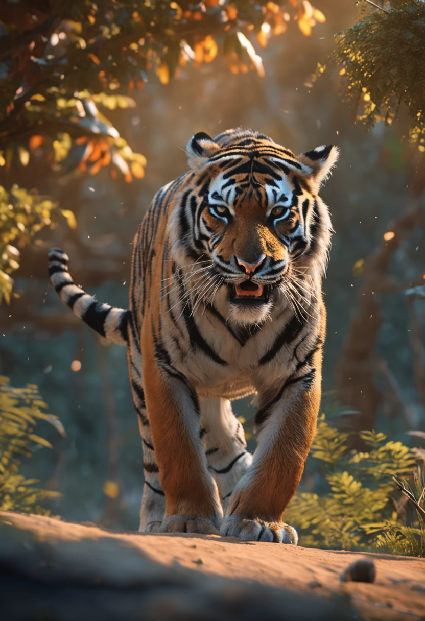 cinematic realistic pictures of tiger,safari, ultra hd, realistic, vivid colors, highly detailed, UHD drawing, pen and ink, perfect composition, beautiful detailed intricate insanely detailed octane render trending on artstation, 8k artistic photography, photorealistic concept art, soft natural volumetric cinematic perfect light