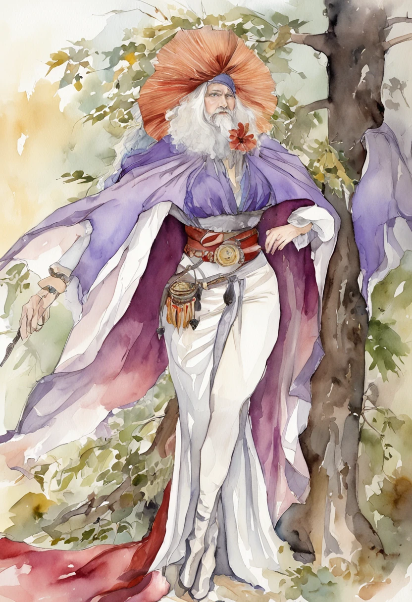 The Madam is a fair-skinned middle aged woman with long silver-white hair, tied with a blue ribbon. She wears a furred purple capelet over her shoulders and a (red sleeveless blouse:1) that ends at a purple strand of clothing exposing her legs. She wears long thigh-high black boots. Curvy, thick thighs, gigantic breasts, large breasts, skindentation, seductive older woman, glowing butterfly magic
