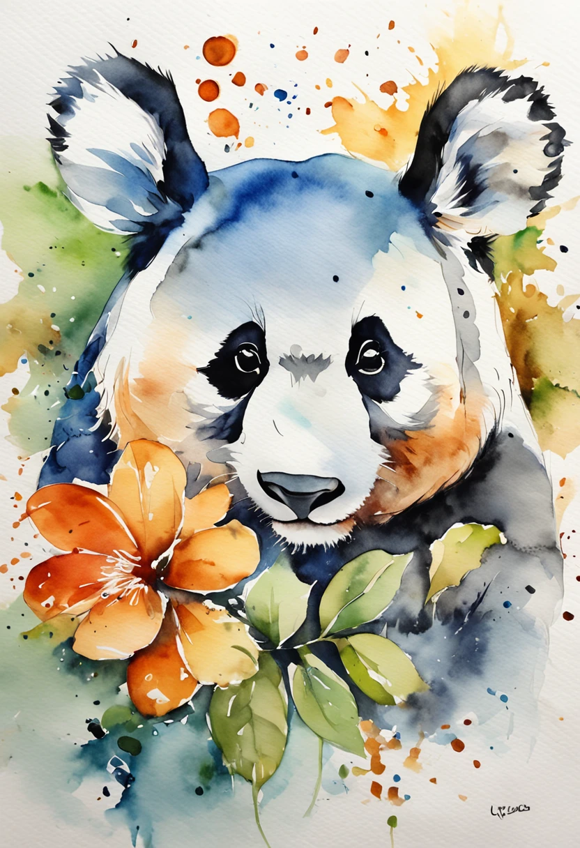 white backgrounid，Create a panda，The panda's morphology takes on the letter M