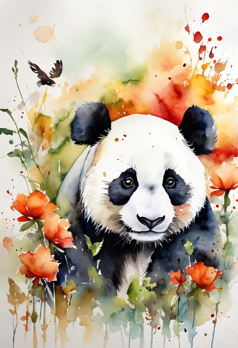 white backgrounid，Create a panda，The panda's morphology takes on the letter M