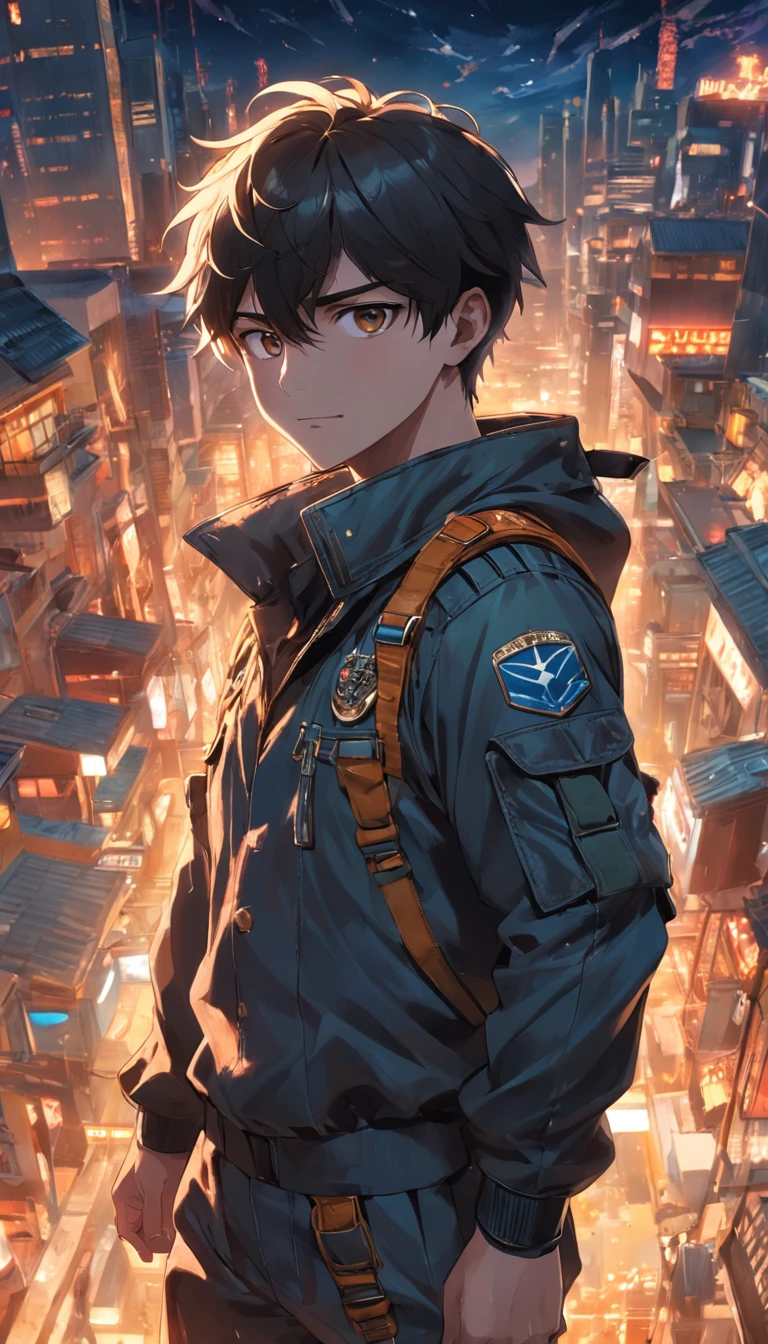 American pilot,male people,Lunette de soleil,Long boots,black facemask,nighttime scene,Contre-Jour,looking down on the camera,ssmile,HighestQuali,hyper realisitc,tmasterpiece,8k