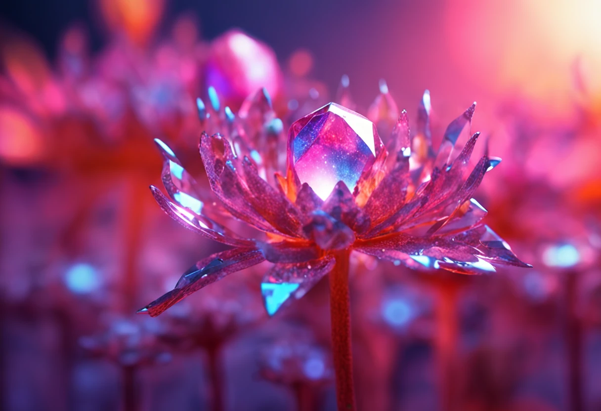 Crystal flowers, fanciful, milky ways, cleanness, Sparkling, Sparkling, Shining, Coloring, magic photography, The lighting is dramatic, Foto realism, ultra - detailed, 4K, depth of fields, A high resolution