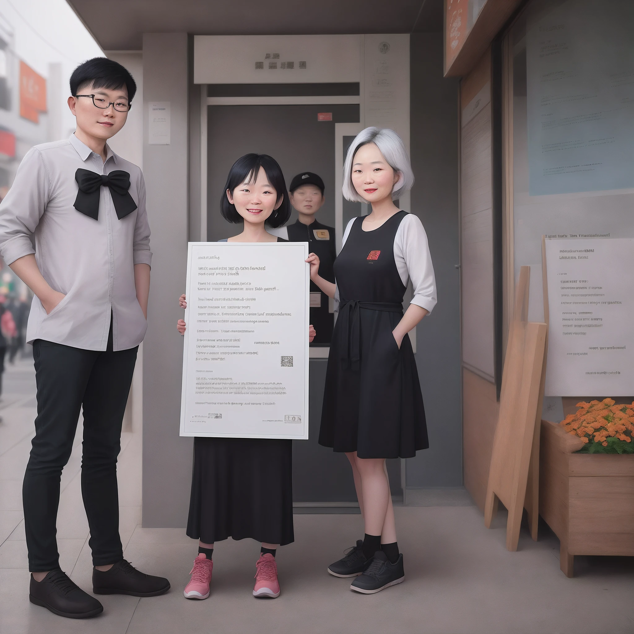 there are three people standing next to each other in front of a sign, a picture inspired by Ding Yunpeng, pexels contest winner, academic art, shot with canon eoa 6 d mark ii, 1 st winner, shot on nikon z9, photo taken with nikon d 7 5 0, photo taken with nikon d750
