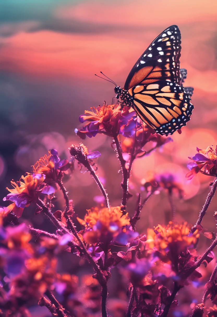 the night，Glowing florets，butterflys