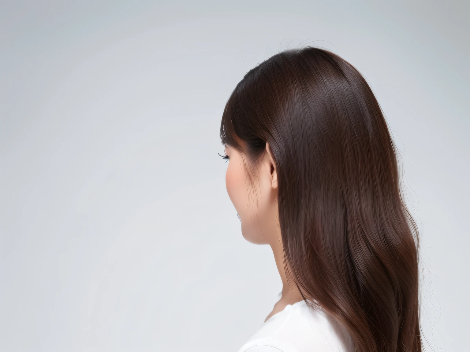 top-quality、masterpiece、超A high resolution、simple background、white backgrounid、diffuse glow、Bright photo、portlate、View your smartphone、Oblique back view、japanes、Beautiful hair、Glossy hair、Brown hair、Burnt skin、white clothes、short lashes