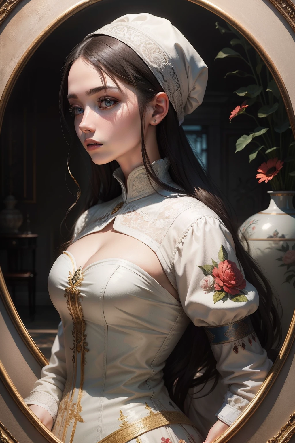 Painting combined with porcelain and images of women