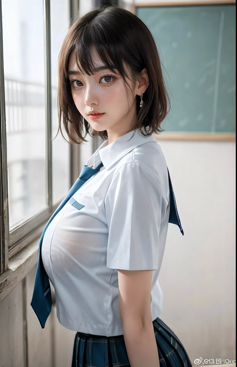 Arad Asian woman in school uniform poses by the window, Surrealism female students, Surrealism female students, cute female student, Realistic young gravure idol, japanese girl school uniform, Japanese school uniform, Wearing a Japanese school uniform, Realistic schoolgirl, Beautiful Anime High School Girls, girl in uniform, sakimichan, seductive anime girls, Japanese model