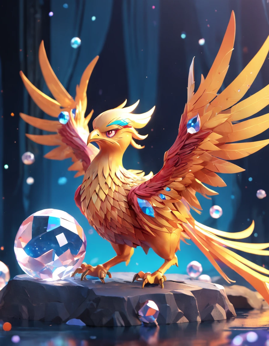 A cute cute little phoenix made of crystal balls，Highly detailed intricate concept art trend for low-poly eyes ArtStation 8K