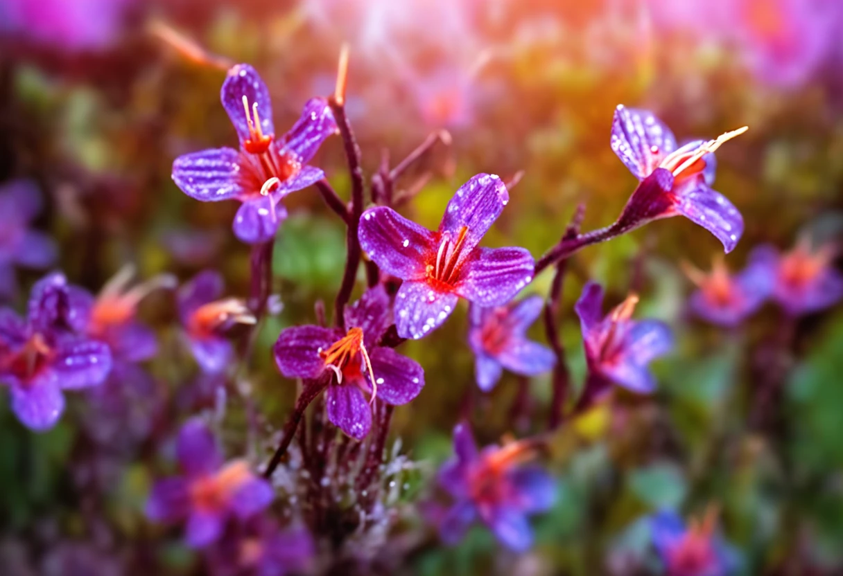 Crystal flowers, fanciful, milky ways, cleanness, Sparkling, Sparkling, Shining, Coloring, magic photography, The lighting is dramatic, Foto realism, ultra - detailed, 4K, depth of fields, A high resolution，Flowers from，Many small flowers，glowing firebugs