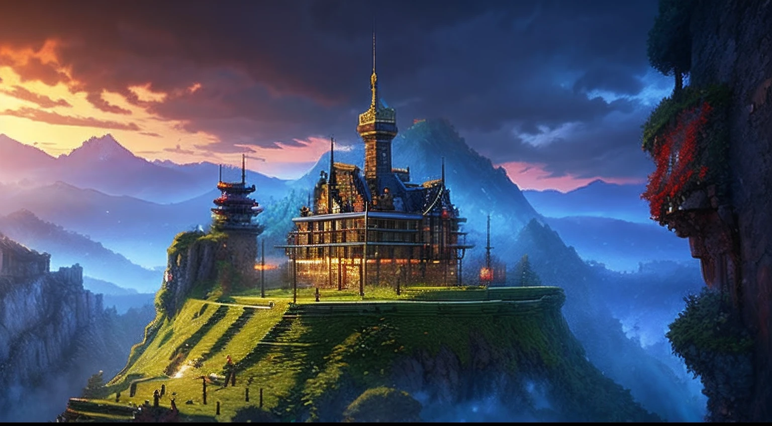 pixel game,scenography,fantastical scenes,hell,magma,gloomy castle,cold shades, Pixel art #pixelart