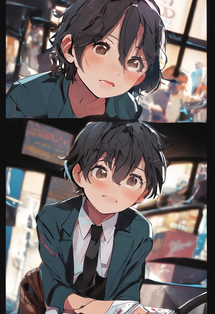 1cart,short hair, black, hair, eyes blue