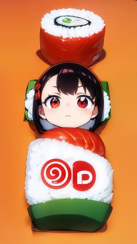 Anime girl character making inspired sushi roll logo