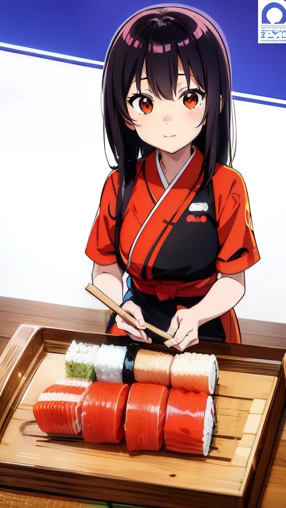 Anime girl character making inspired sushi roll logo