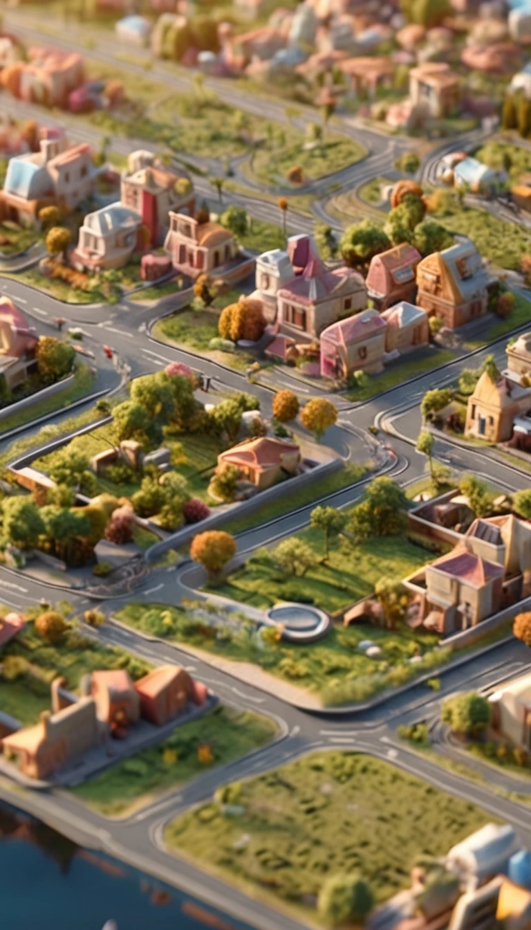 Miniature,Super cute clay world, Isometric view of the steppe ,cute clay freeze frame animation,City view, grass field,the trees ,bushi,Road,tiltshift, Excellent lighting, volume, landscape, 45 degrees from above,3D,Super detail