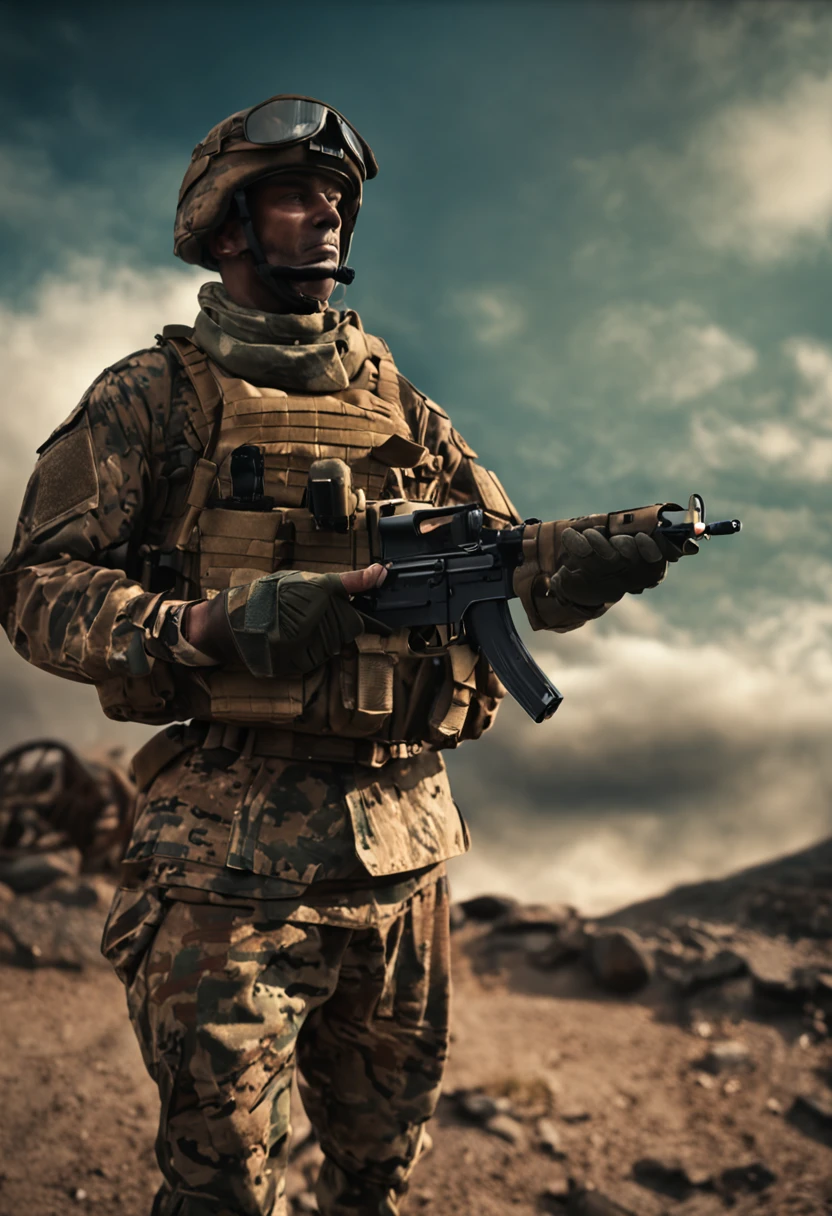 Cinematic battlefield in afghanistan, a ultra-detailed hyperrealistic photography of a beautiful 25 years old american soldier woman, (blonde hair with extra long pontyail), blue eyes, american aesthetics, short hair, night, curvy, beautiful curves, army aesthetics, special forces outfit, high emphasis on detail, style Semi Impasto, matte painting, atmospheric, glowing, dramatic lighting, beautiful eyes, symmetric eyed, perfect eyes, by Magali Villeneuve, wet, moist, reflection, (masterpiece) ( Perfect proportions) (realistic photos) (highest quality) (detail) shot taken by Canon EOS R5, 50mm lens, f/2.8, HDR, (8k) (wallpaper) (movie lighting) (dramatic lighting) (sharp focus) (complex) fashion, special forces, captain, american military, , in combat, realistic uniform, multicam, fit, chest protection, united states military, camouflaged, multicam, american patter, bulletproof vest, covered skin, bullet rpoof vest, vest, special forces, combat zone, team leader, captain, united states military, officer, special forces, green berets, explosions, battle damage, K-9 Handler, German Shephard handler, dog handler, k-9, german shephard, has a german shephard, military dog, military shephard, tatoos, dog, handler, has a dog, has a pet dog, dog is next to, holding leash, tatoo, arm tatoo, strong, bicep, fit