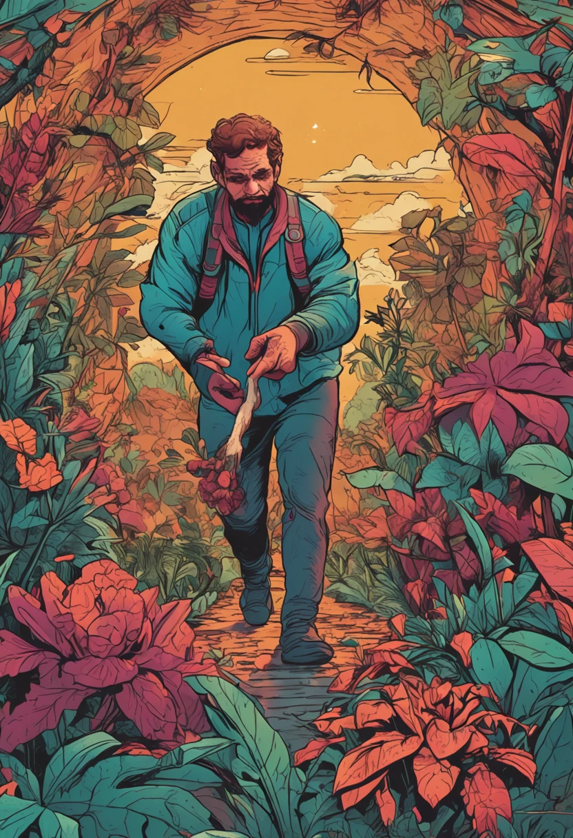 a man push a plant.