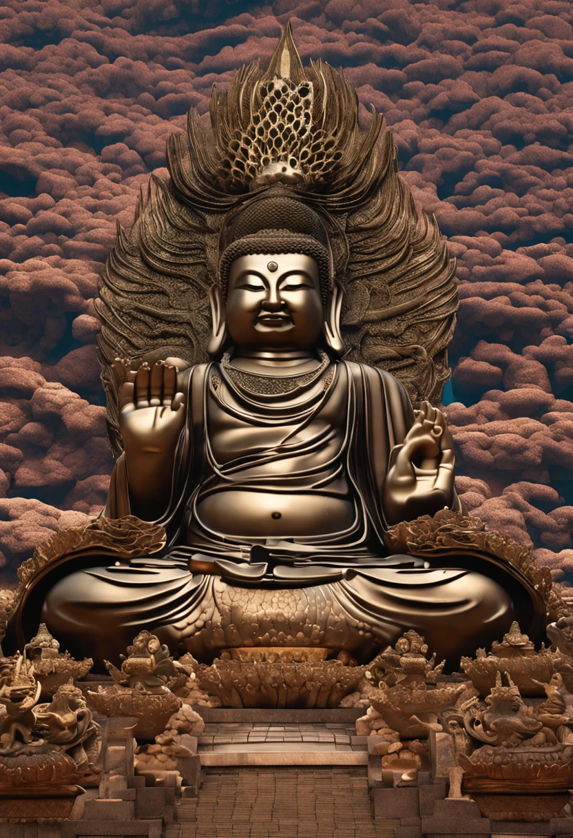 (The figurine Buddha is integrated with the mountain),Huge big breasts,Leshan Giant Buddha,Living with nature,Surrealism, High detail, Hyper Photorealism, Stereogram, Cinema Lighting, Divine Light, Hyper HD, masterpiece, Textured skin, Highest quality, High resolution