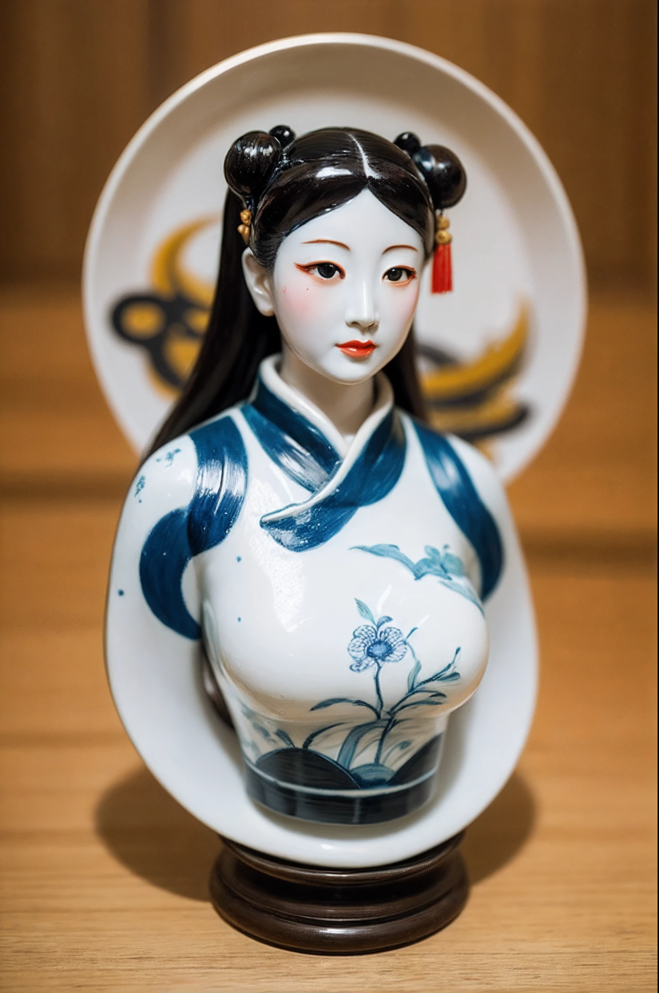 China-style，Oil paints，（Blue and white porcelain style：1.4），（hanfugirl：1.5），ancient china art style