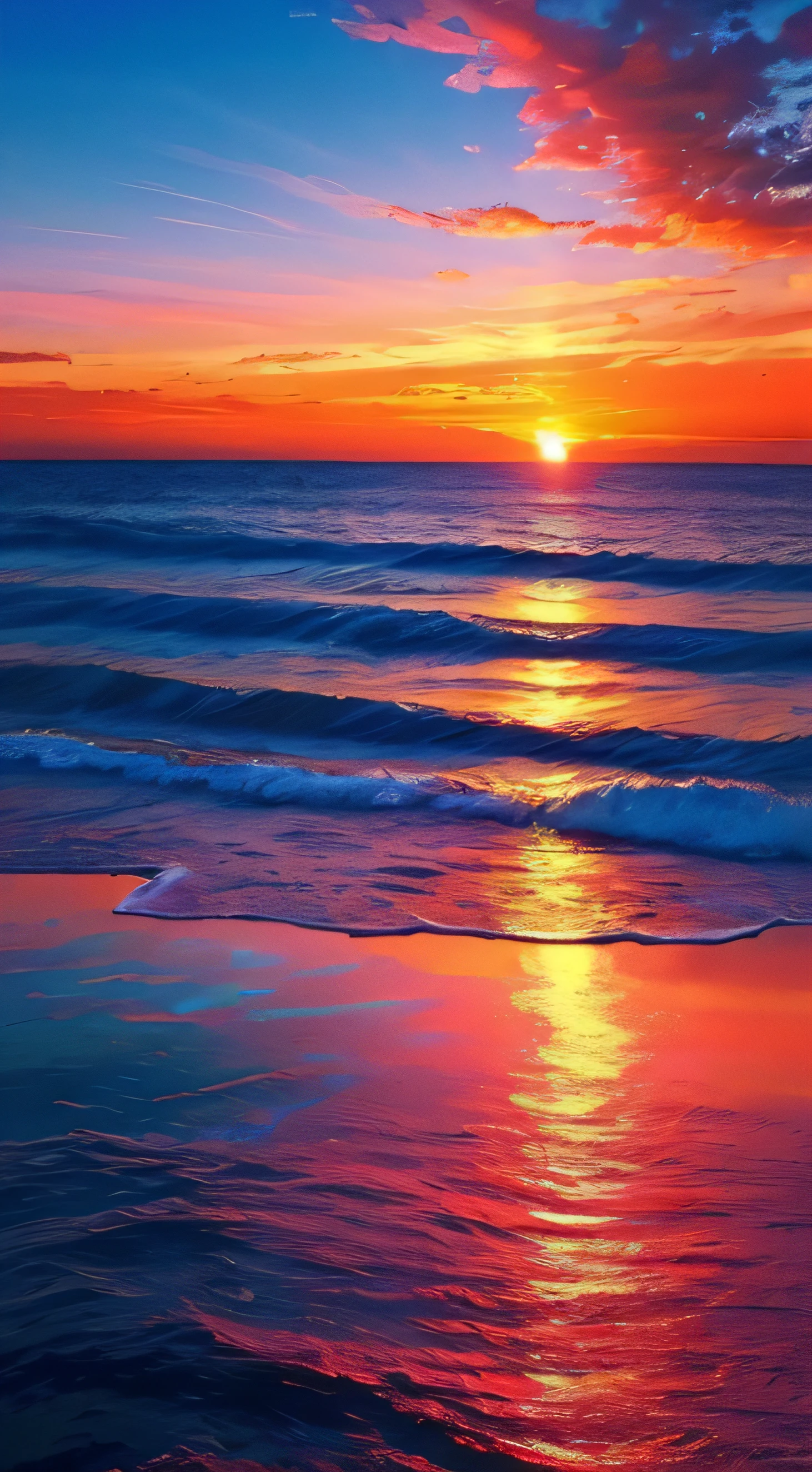 Had a beautiful sunset,The background is the sea,Colorful sky,Surreal colors,Colorful sunsets,Colorful sky,Marvelous sky reflections,stunning skies,Fantastic atmosphere 8K,Colorful flowing clouds,The color is reflected on the sea,surreal sky,Red and blue reflections,Fire reflection,beautiful sky,Beautiful and spectacular dusk,Beautiful Dreamy Landscape,Amazing sky