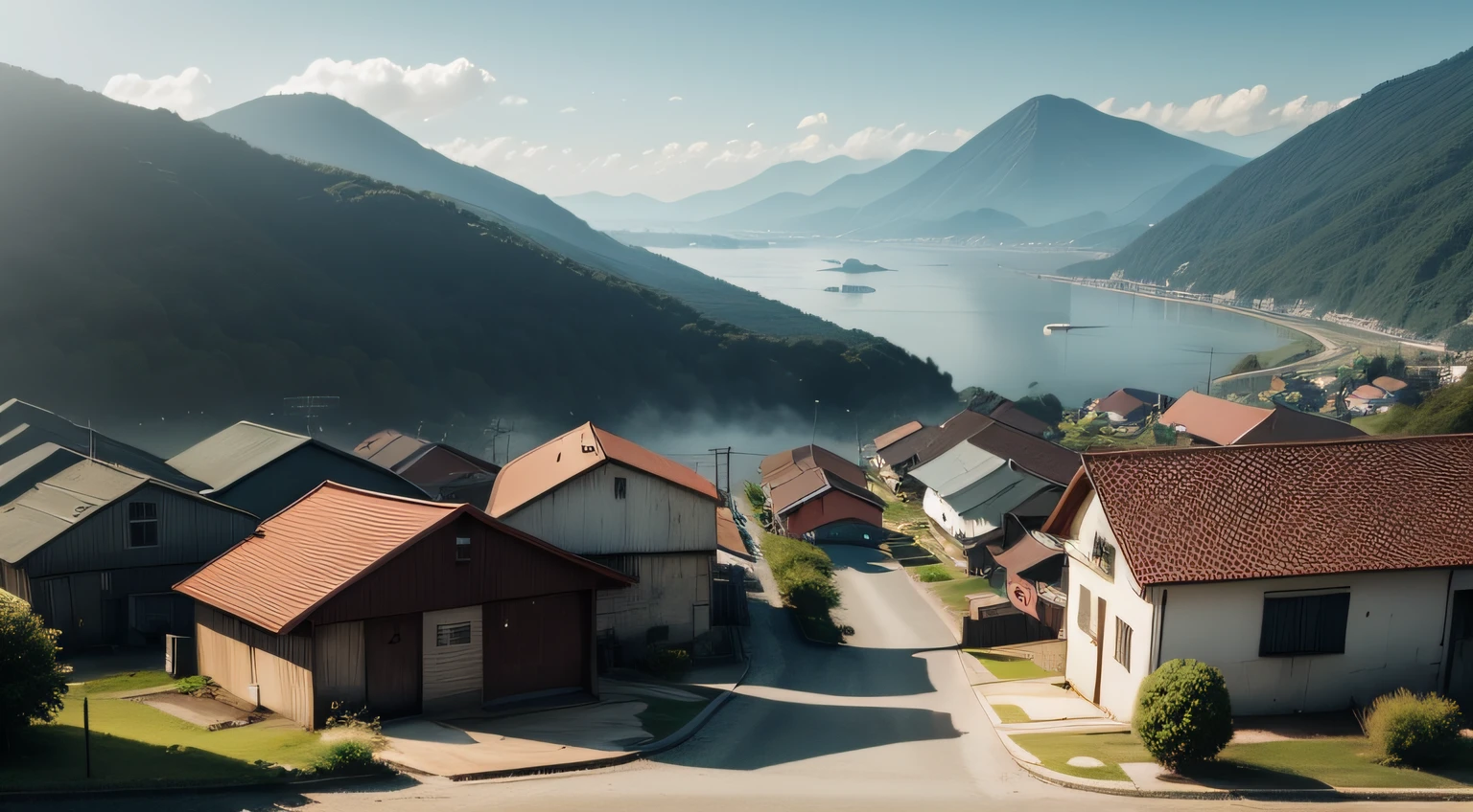 Create a small town with a sense of mystery, costeira com um clima denso