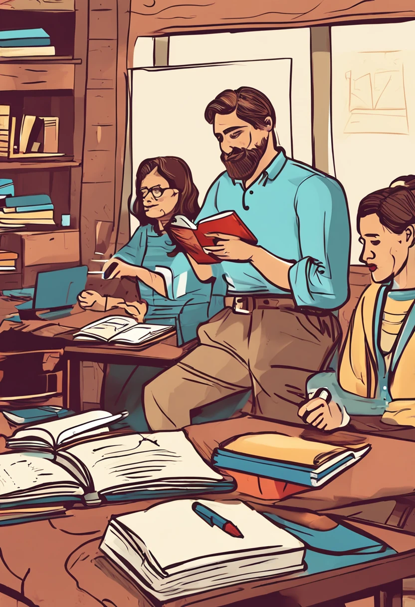 a teacher teaching his students with a legal book in hand --auto --s2