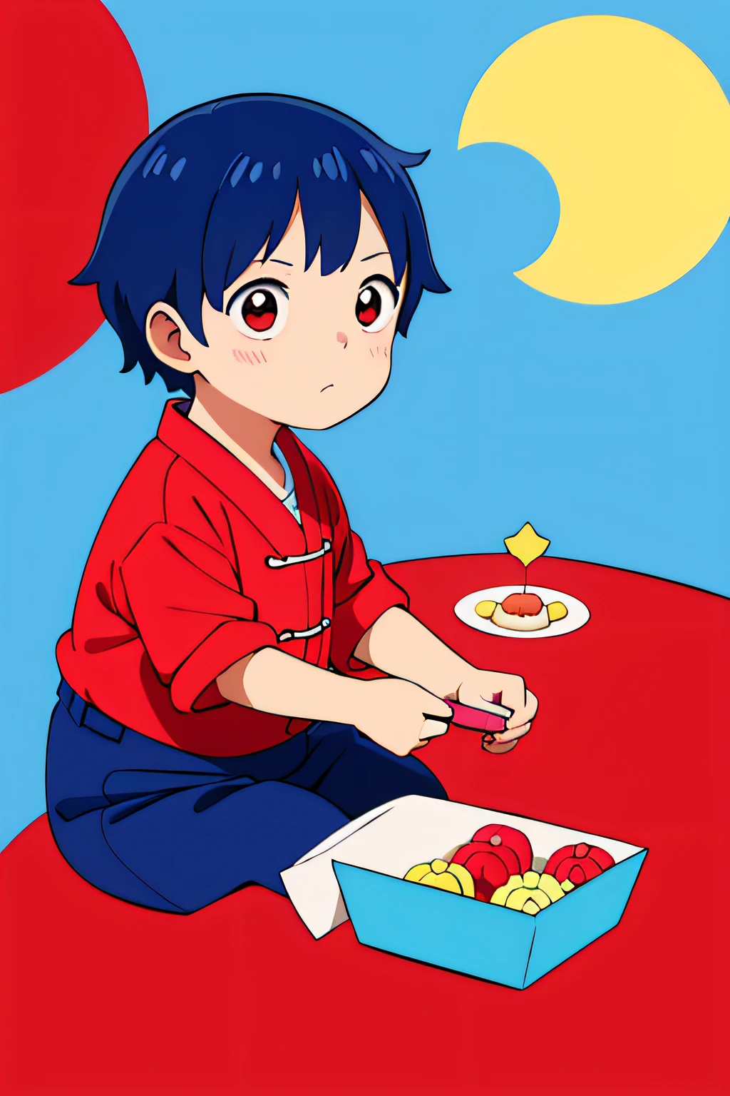 red colour，amarelo，blue colors，three primary colors，Mid-Autumn Festival，ddlers，Moon cake，adolable