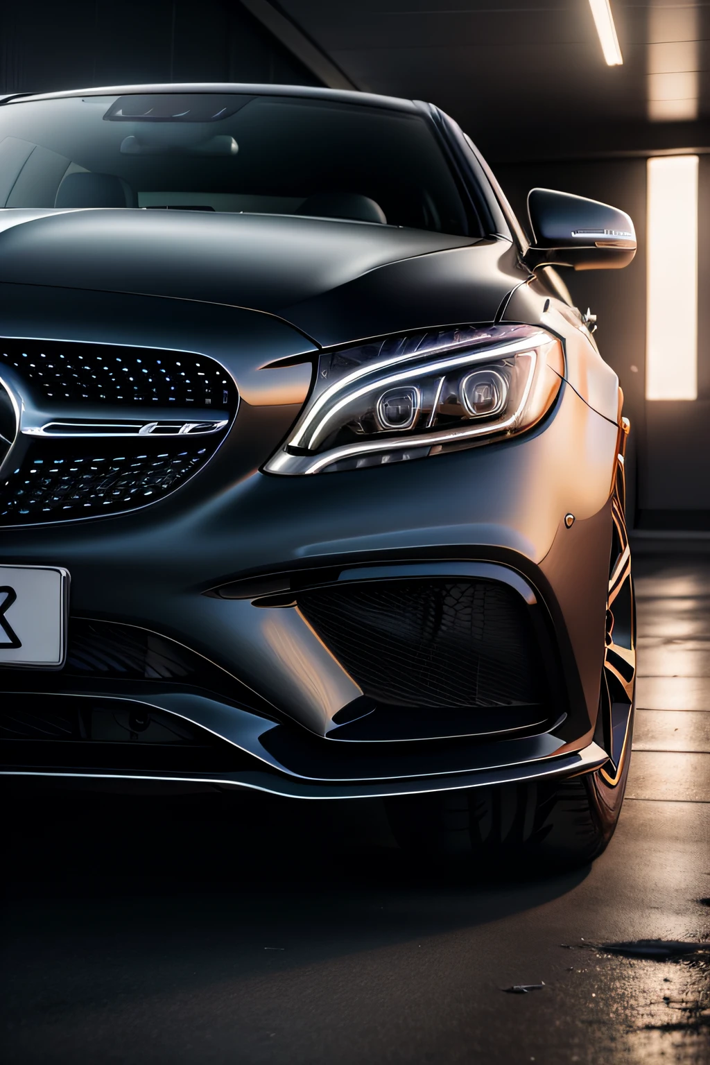 Mercedes C-Class sedan，New Mercedes C，underground room，Dark tones