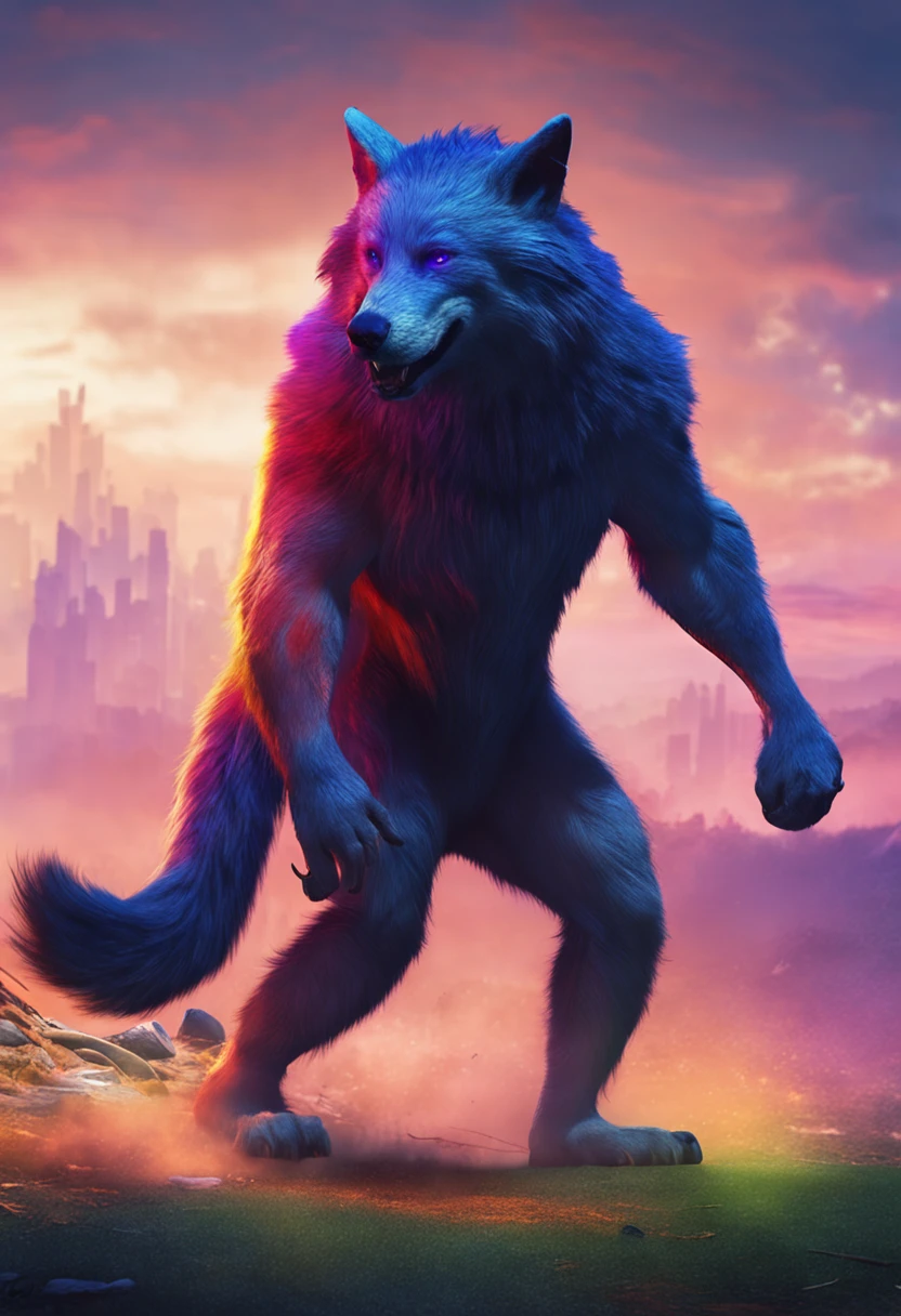 A furry one,Walking upright,Blue wolf