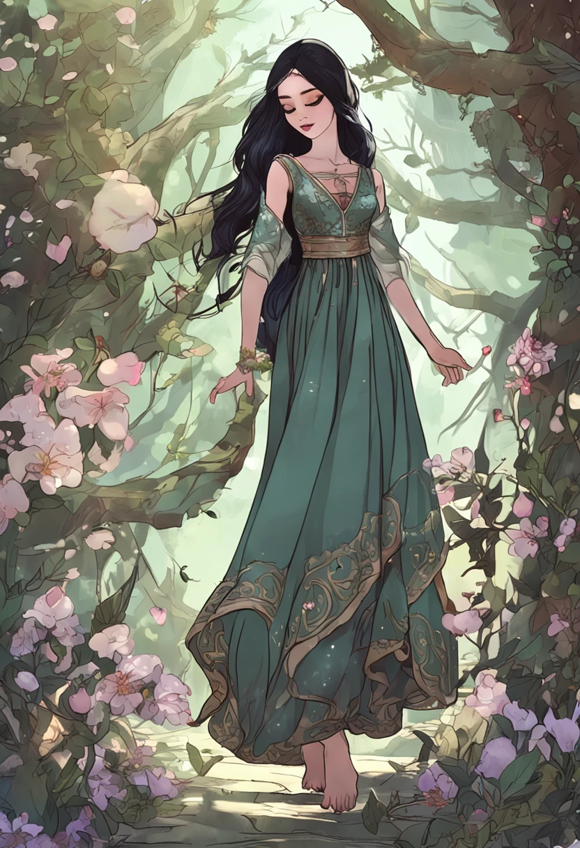 She was barefoot,Exposed ankles,Snow white as jade,Flawless。
A dark veil covered her face,Only a pair of star-like eyes are exposed,Willow eyebrows like spring water,Long hair like a waterfall,A smile is full of charm。