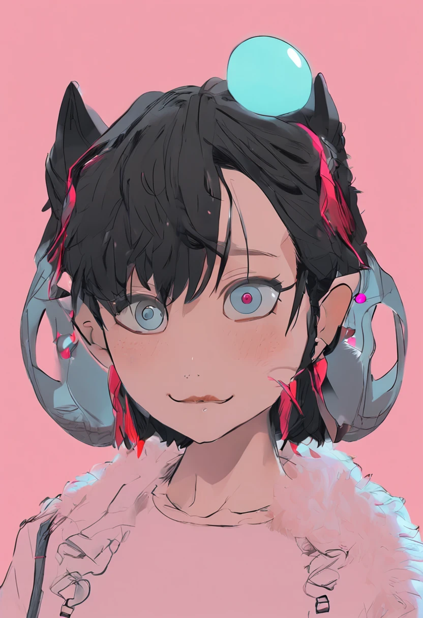 black hair, hair bobbles, wince, longeyelashes, solid circle eyes, fake animal ears, ear blush, fang, Surrealism, drop shadow, anaglyph, stereogram, tachi-e, pov, atmospheric perspective, 8k, super detail, ccurate, best quality
