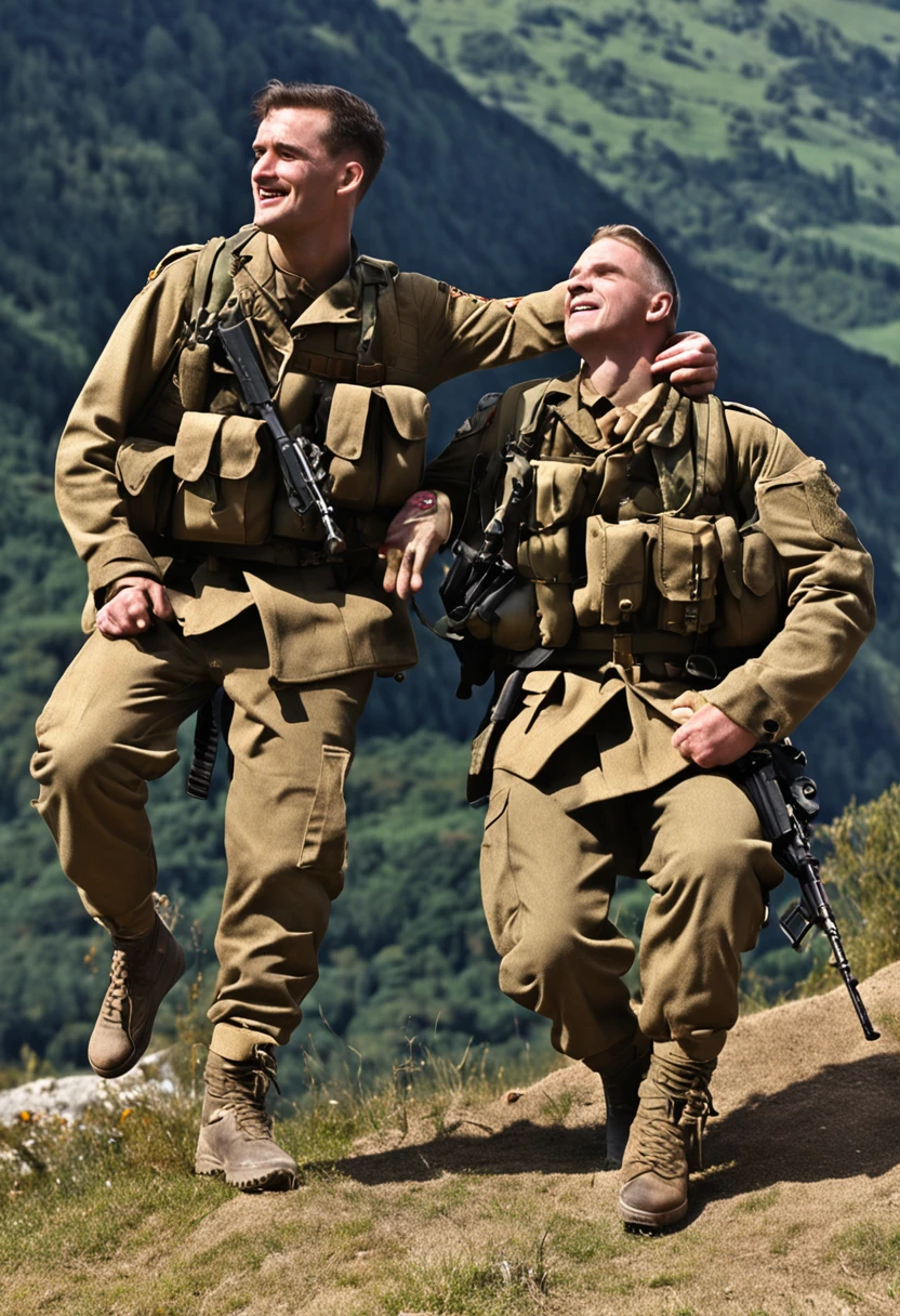 british soldiers celebrating victory together