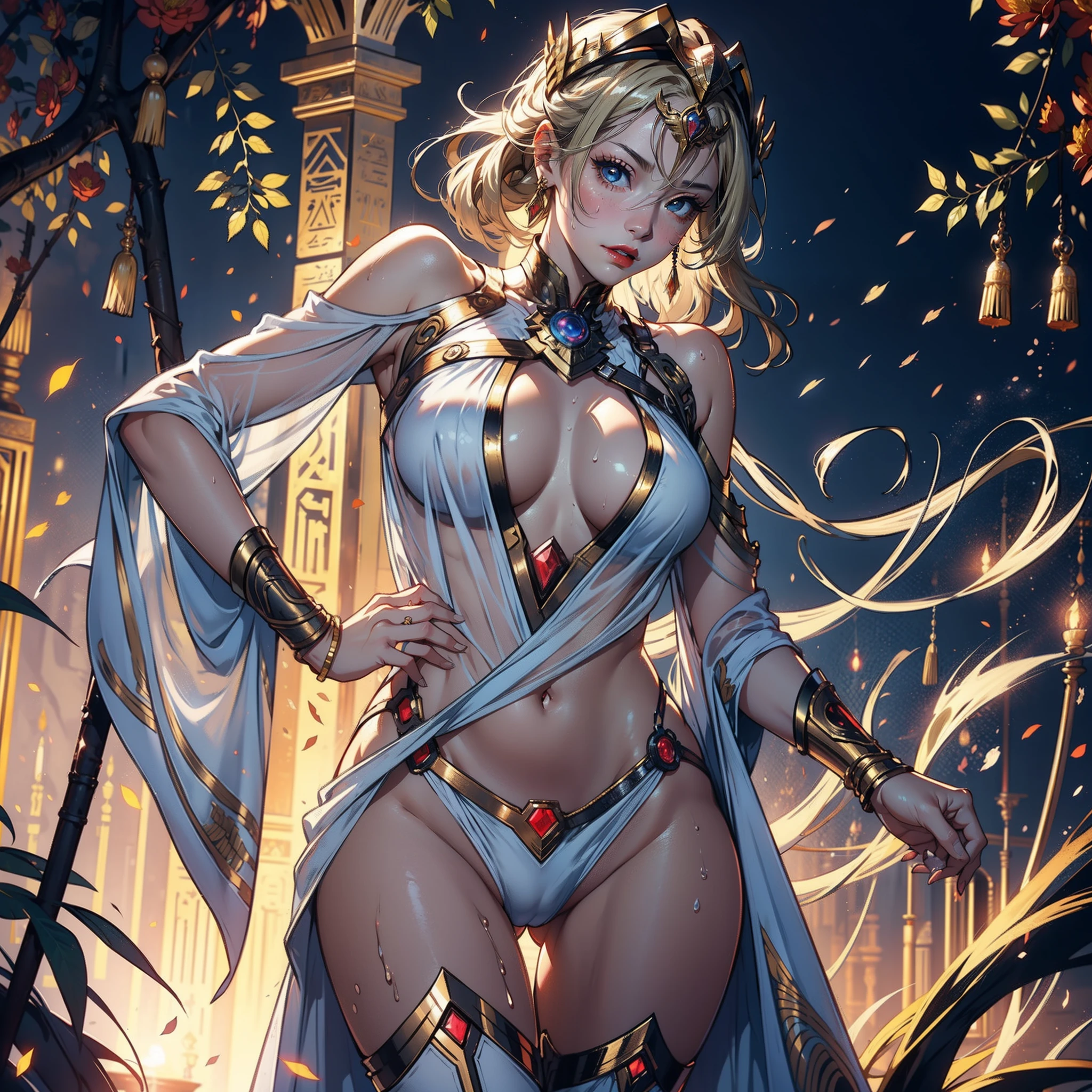 2females,36 years old,Bigchest,Raised sexy,Pornographic exposure, 独奏,(Background with:Surrounded by a sea of flowers,china rose,rosette,chrysanthemums) She has very short blonde hair,2 standing women,Sweat profusely,drenched all over the body,seen from the front, hair straight, mostly cloudy sky,(((tmasterpiece),(Very detailed CG unity 8K wallpaper),best qualtiy,cinmatic lighting,detailed back ground,beatiful detailed eyes,Bright pupils,(Very fine and beautiful),(Beautiful and detailed eye description),Black eyes,Redlip,ultra - detailed,tmasterpiece,)),facing at camera,(The upper part of the body),A high resolution,ultra - detailed),revealing breasts,Bare genitalia, Bulge,legs are open,sexyposture,Camel toes,Flushed complexion,Open-mouthed,frontage,,Gold Saint Seiya,Lotus hair ornaments,Cleopatra(Wearing:White transparent sex robe,Iron Man uniform)Ancient Egyptian style