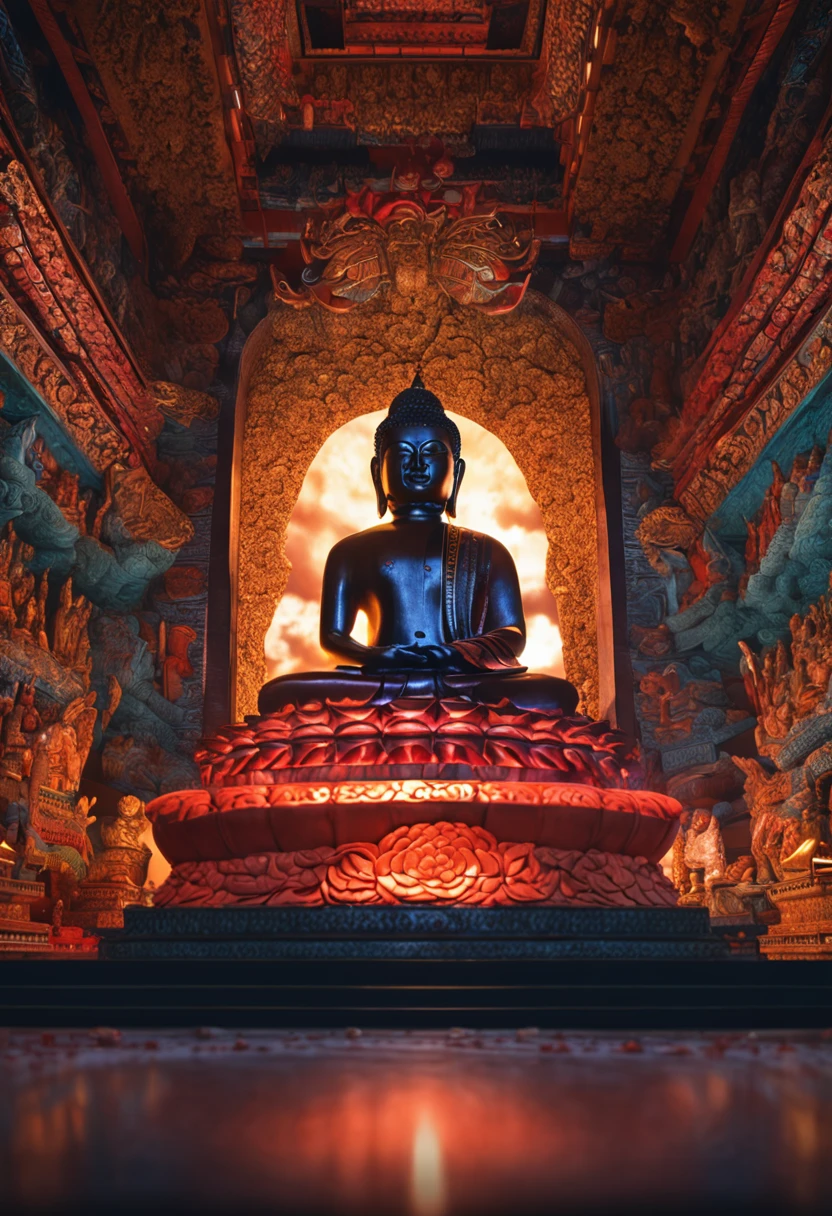 fo,Shakyamuni Buddha,BUDDHA STATUE,Zen Buddhism,Surrealism, high detail, Luminism, Hyperrealism, chiaroscuro, stereogram, cinematic lighting, first-person view, wide shot, atmospheric perspective, panorama, Sony FE GM, UHD, masterpiece, high details, high quality, best quality