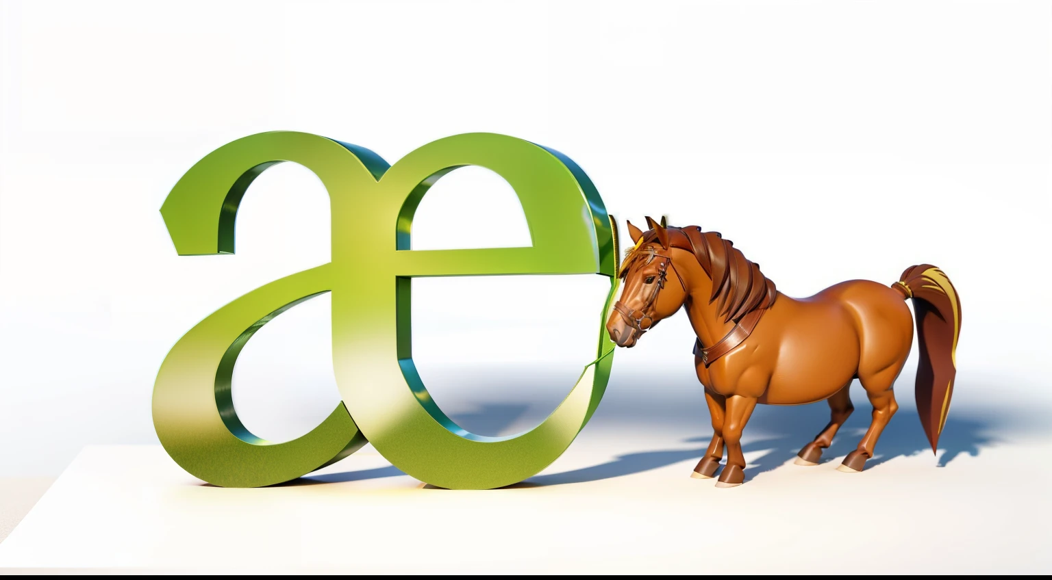 There was a horse standing next to a green letter E, ight, Green letters, cel shaded vector art, clean cel shaded vector art, Adobe EPS, clean cel shaded, photorender, atef, artistation render, depicted as a 3 d render, rendering, cel - shading, cel-shaded, After Effects, consequence, Adobe sequelae