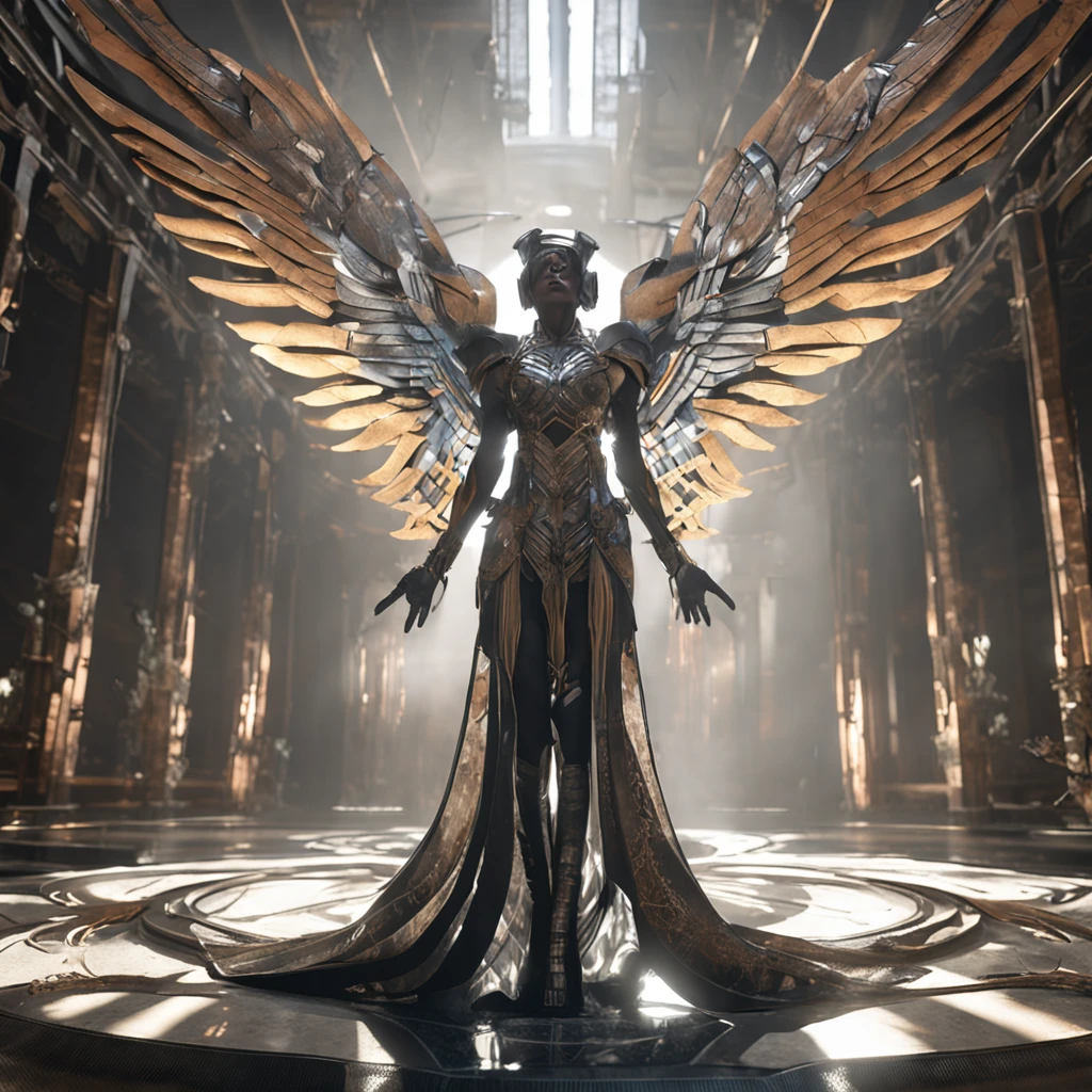 Best quality, Masterpiece, 超高分辨率, (photograph realistic:1.4), surrealism, Dream-like,fusionart, Shadowdancer, shadow magic, darkness control, A closeup of a woman,There are wings on the back, undercity,Machinary,cyber punk perssonage,as a mystical valkyrie, Unreal Engine renders Valkyries, fantasy style 8 k octane render, 4 K detail fantasy, cinematic goddess shot, Unreal Engine fantasy art, beautiful cyborg angel girl, Fantasy art Behance, cinematic goddess close shot, fantasy gorgeous lighting, elegant cinematic fantasy art, cgsociety 8 k ,