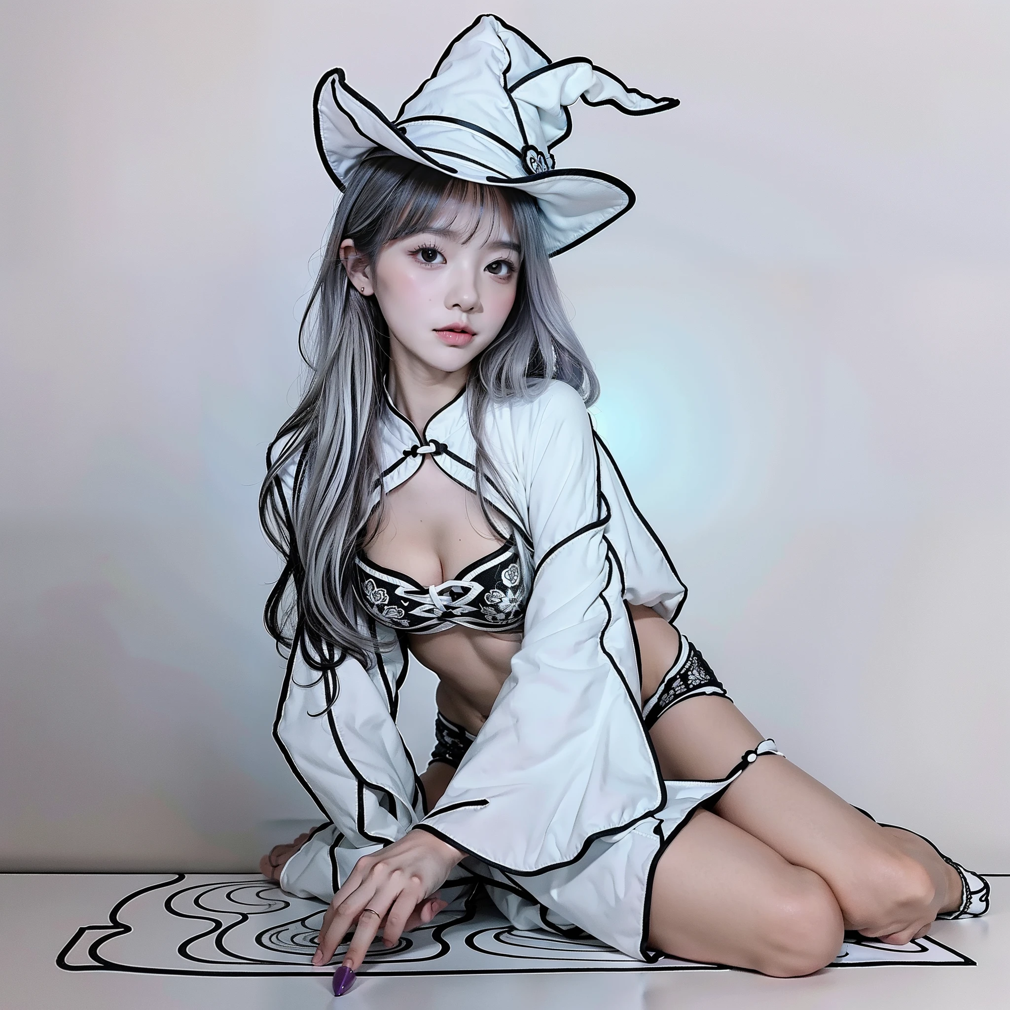 Outline Art for Adults、Coloring book cute Halloween coloring book with witches, Adult style, White background, Sketch style, Full body, Use outlines only, Mandala style, clean line drawings,